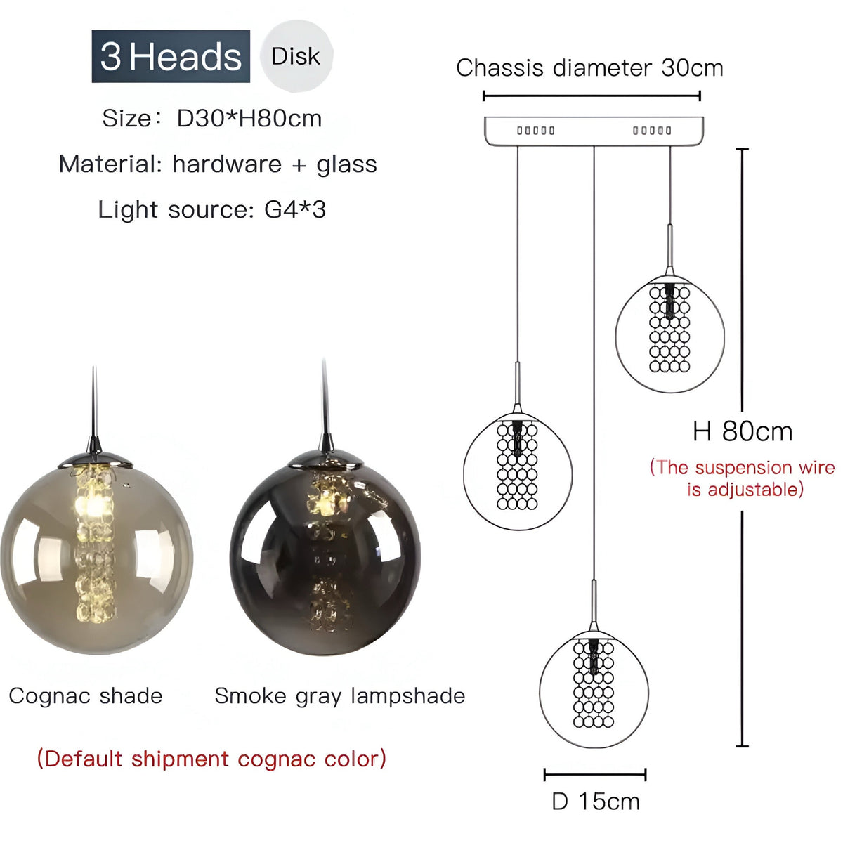 Lustre boule en grappe de globes de verre cognac, vue 9