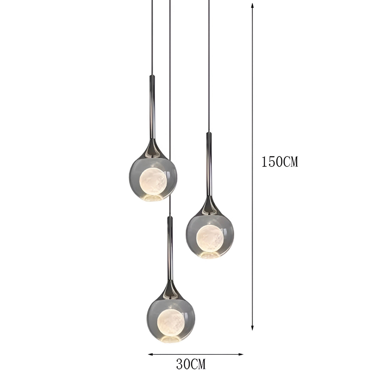 Lustre boule en verre fumé à cœur effet lune, vue 9