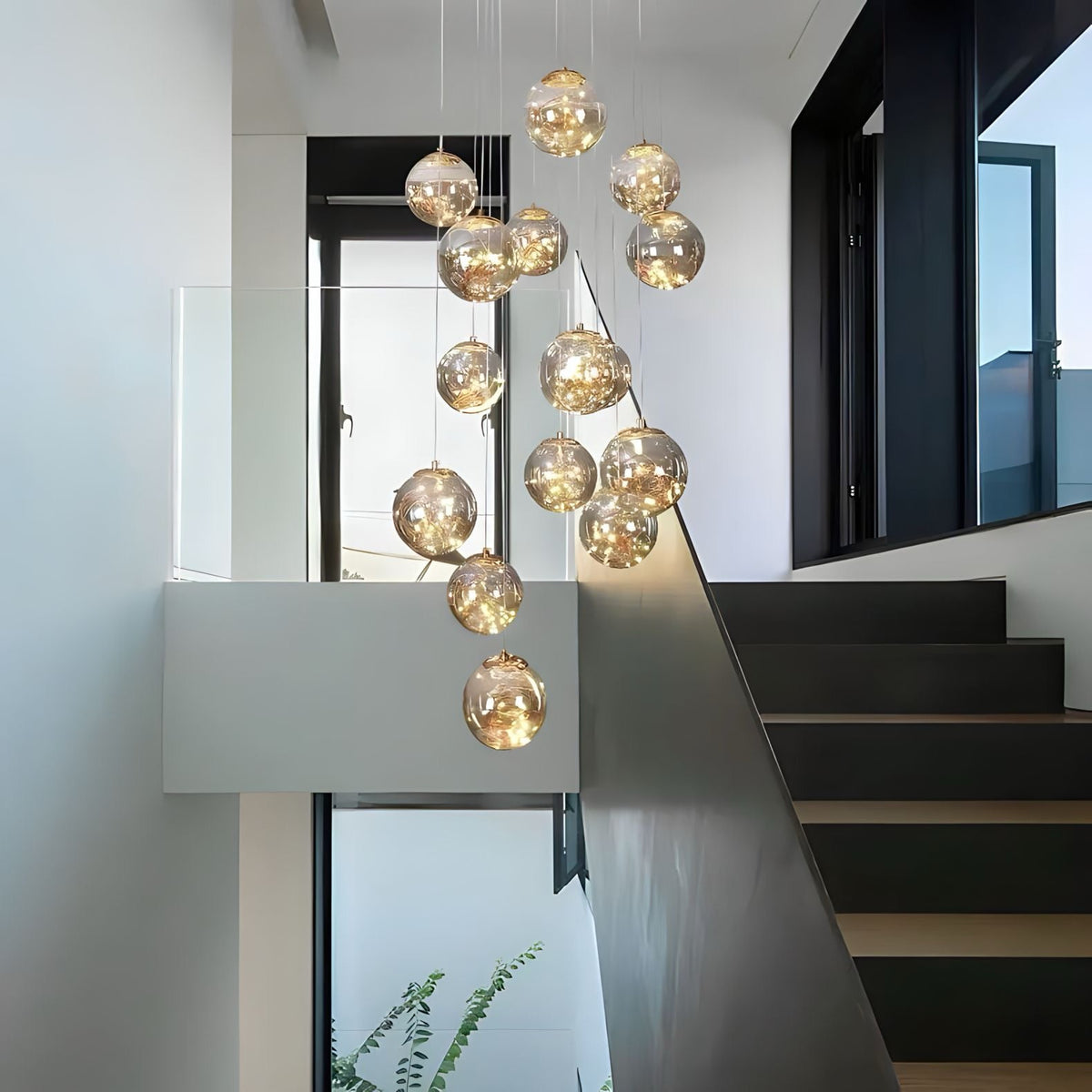 Lustre boule en verre fumé de 8 à 30 globes Sian