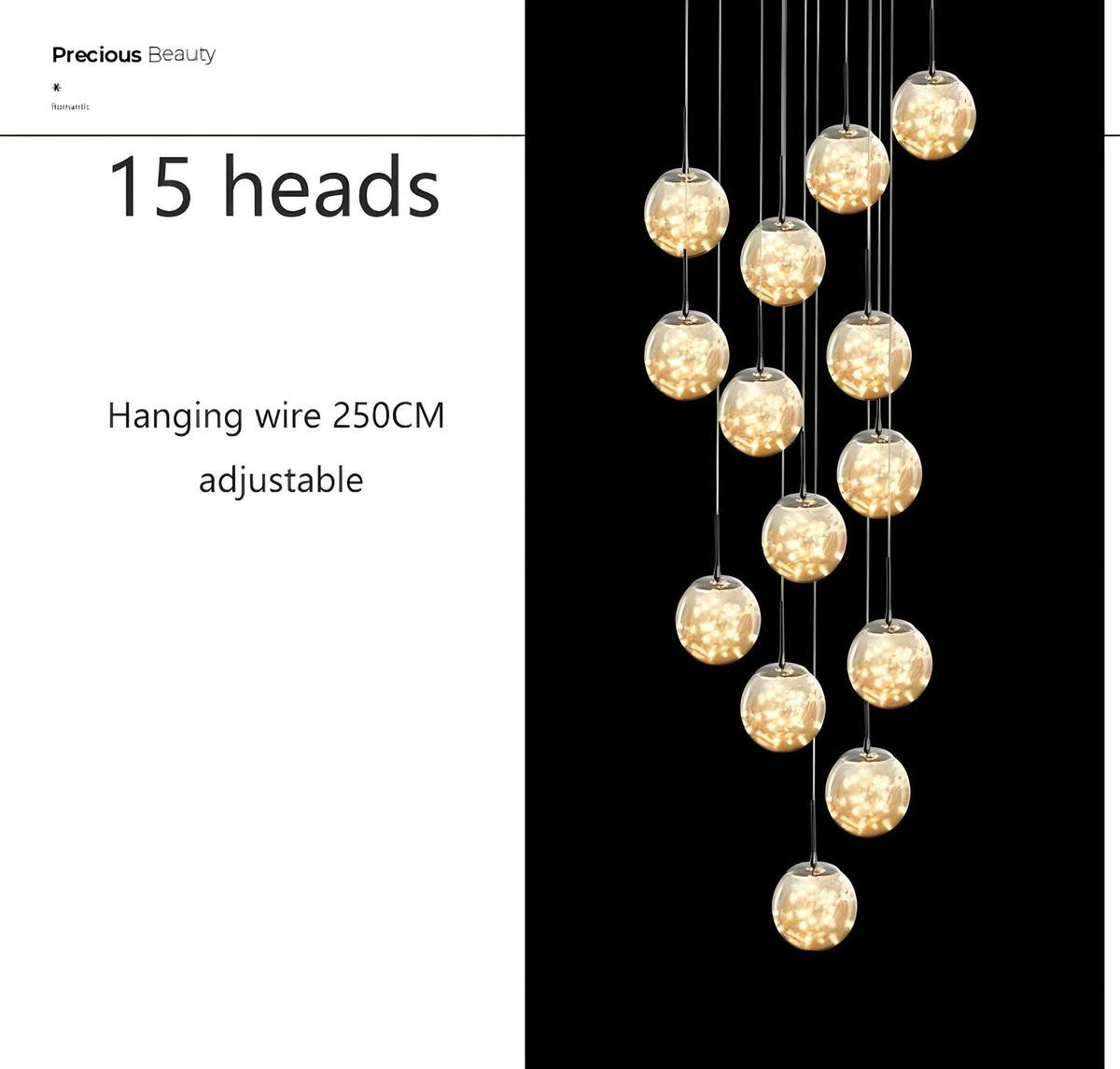 Lustre boule en verre fumé de 8 à 30 globes Sian, vue 18