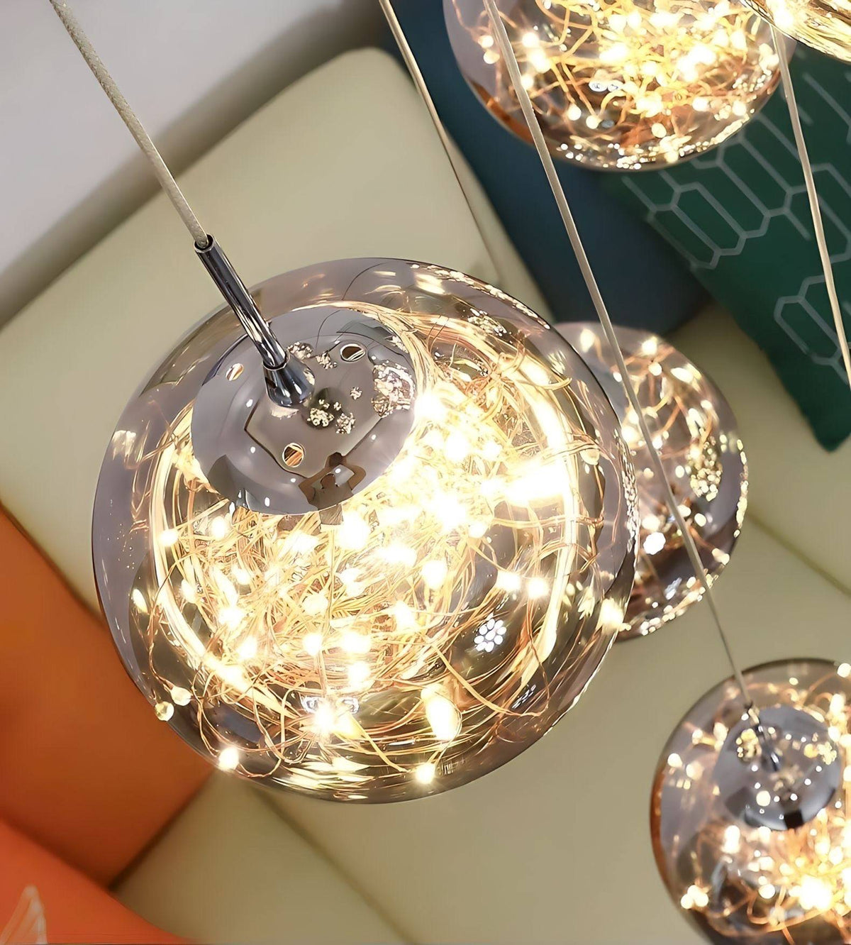 Lustre boule en verre fumé de 8 à 30 globes Sian, vue 2
