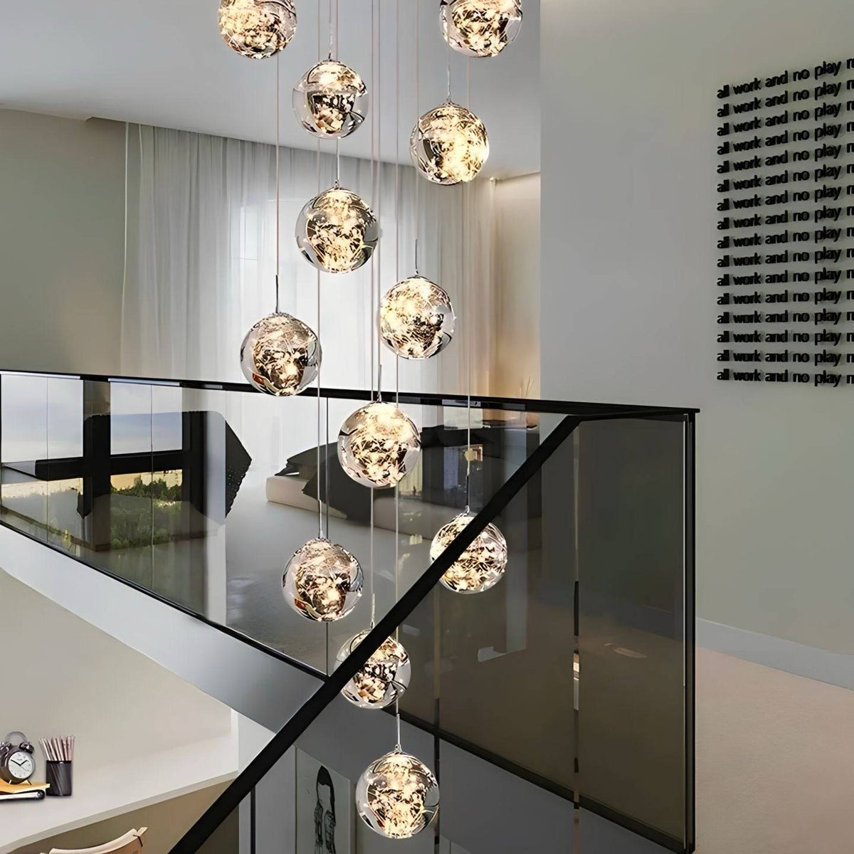 Lustre boule en verre fumé de 8 à 30 globes Sian, vue 4