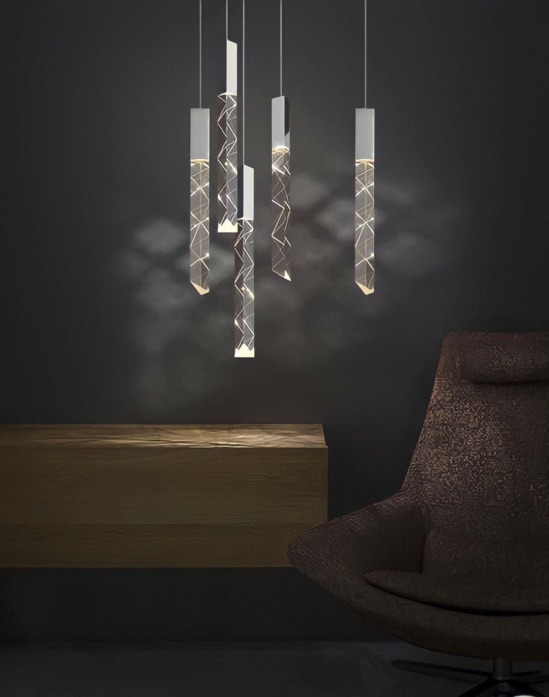 Lustre cristal à baguettes K9 sur monture en aluminium Vaia, vue 3