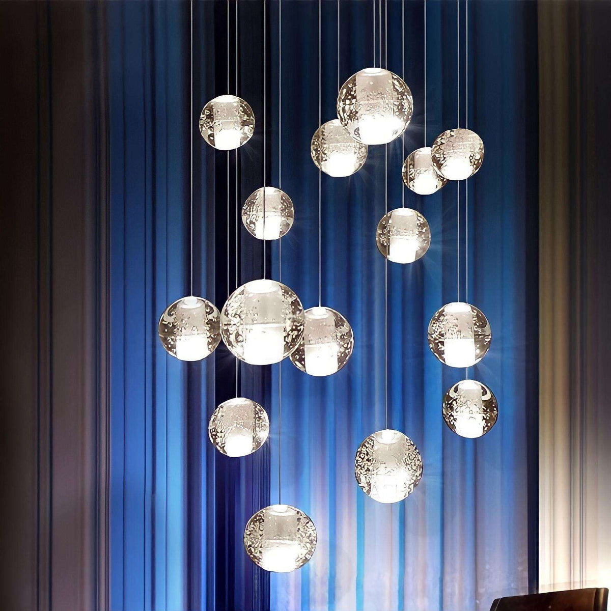 Lustre cristal à boules K9 suspendues, rond ou rectangulaire, vue 2