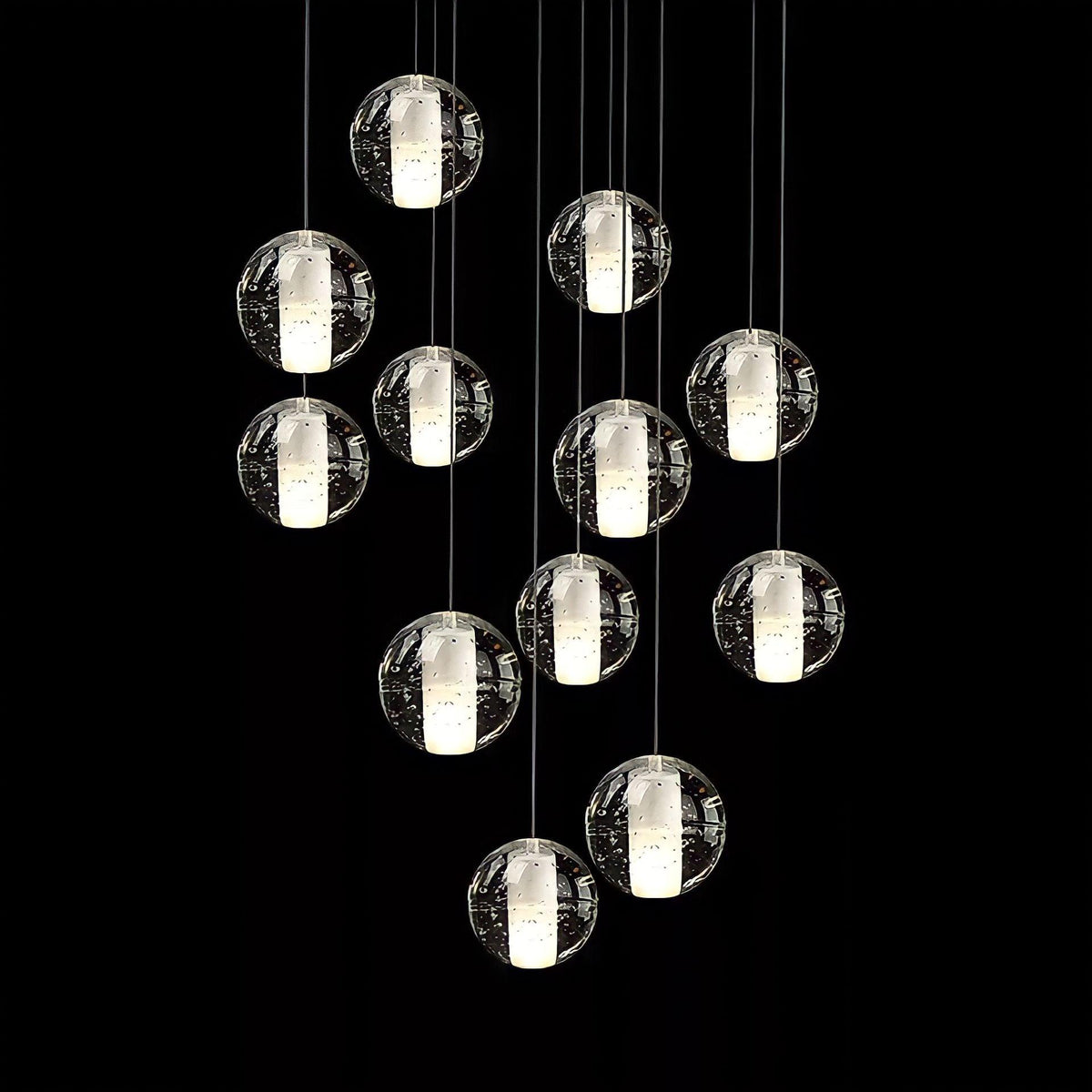 Lustre cristal à boules K9 suspendues, rond ou rectangulaire, vue 3