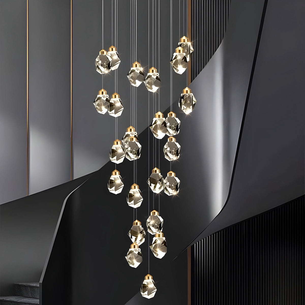 Lustre cristal K9 doré à hauteur réglable, 3 à 35 lumières