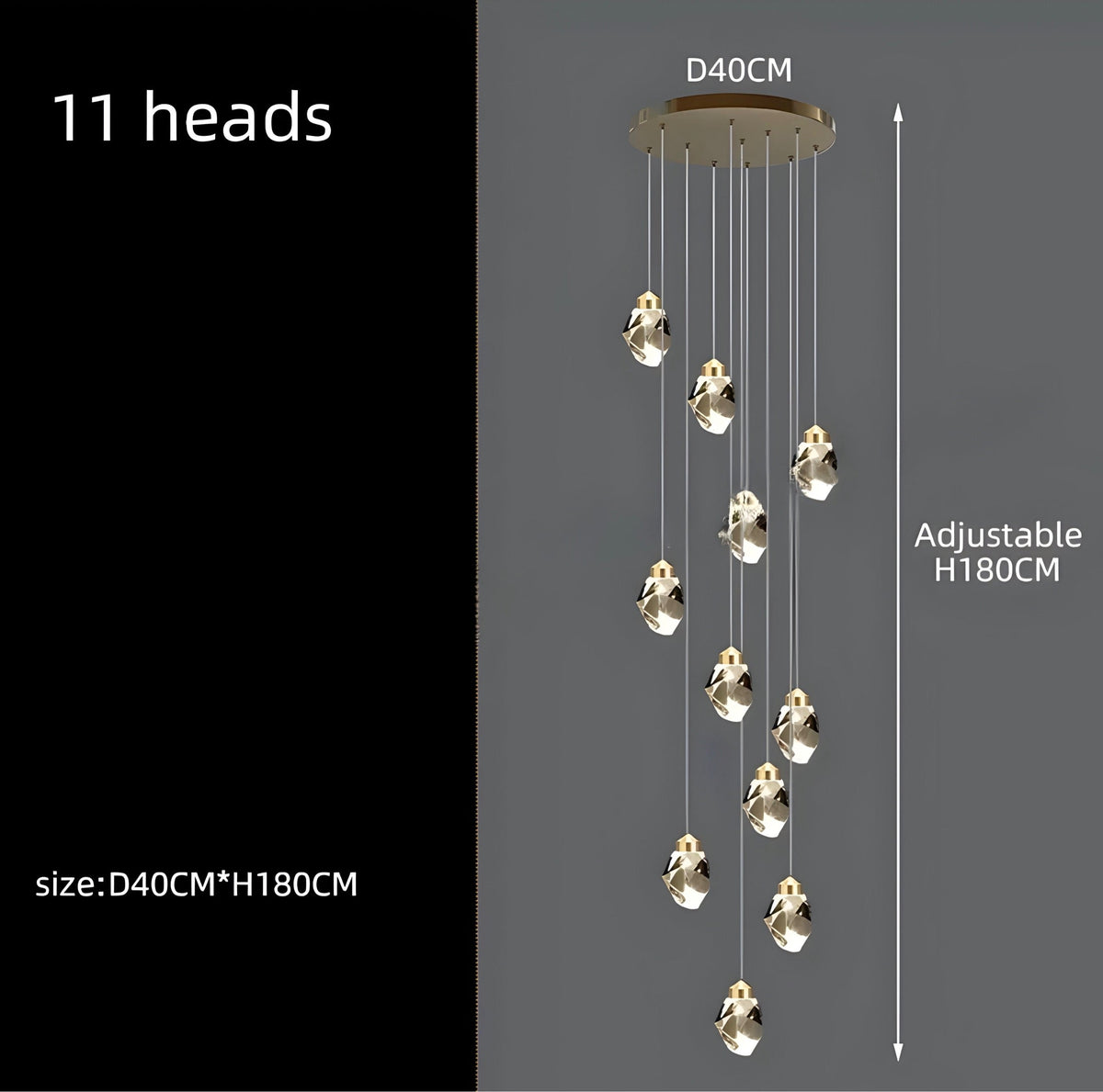 Lustre cristal K9 doré à hauteur réglable, 3 à 35 lumières, vue 12