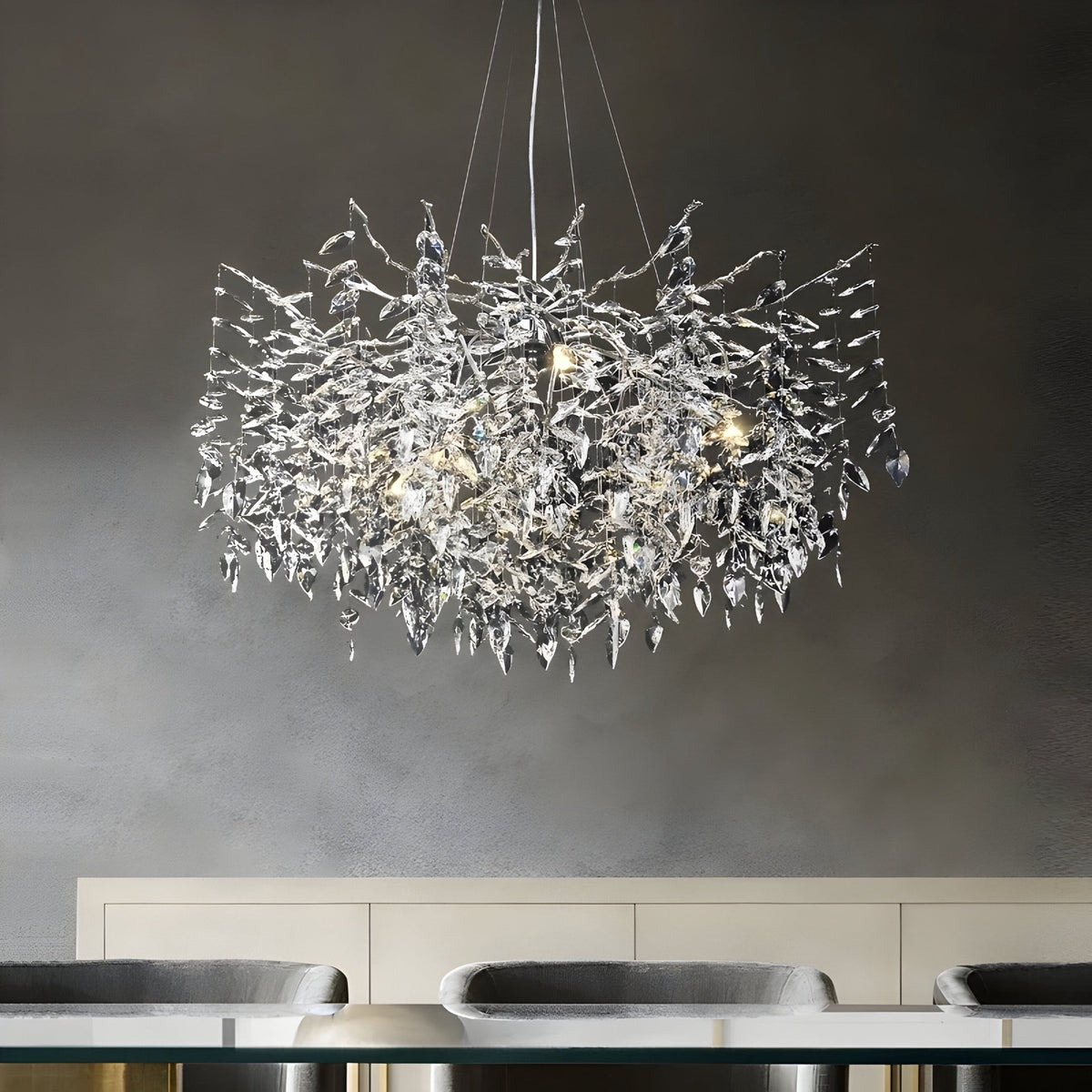 Lustre cristal K9 rond ou rectangulaire pour table Scintillio