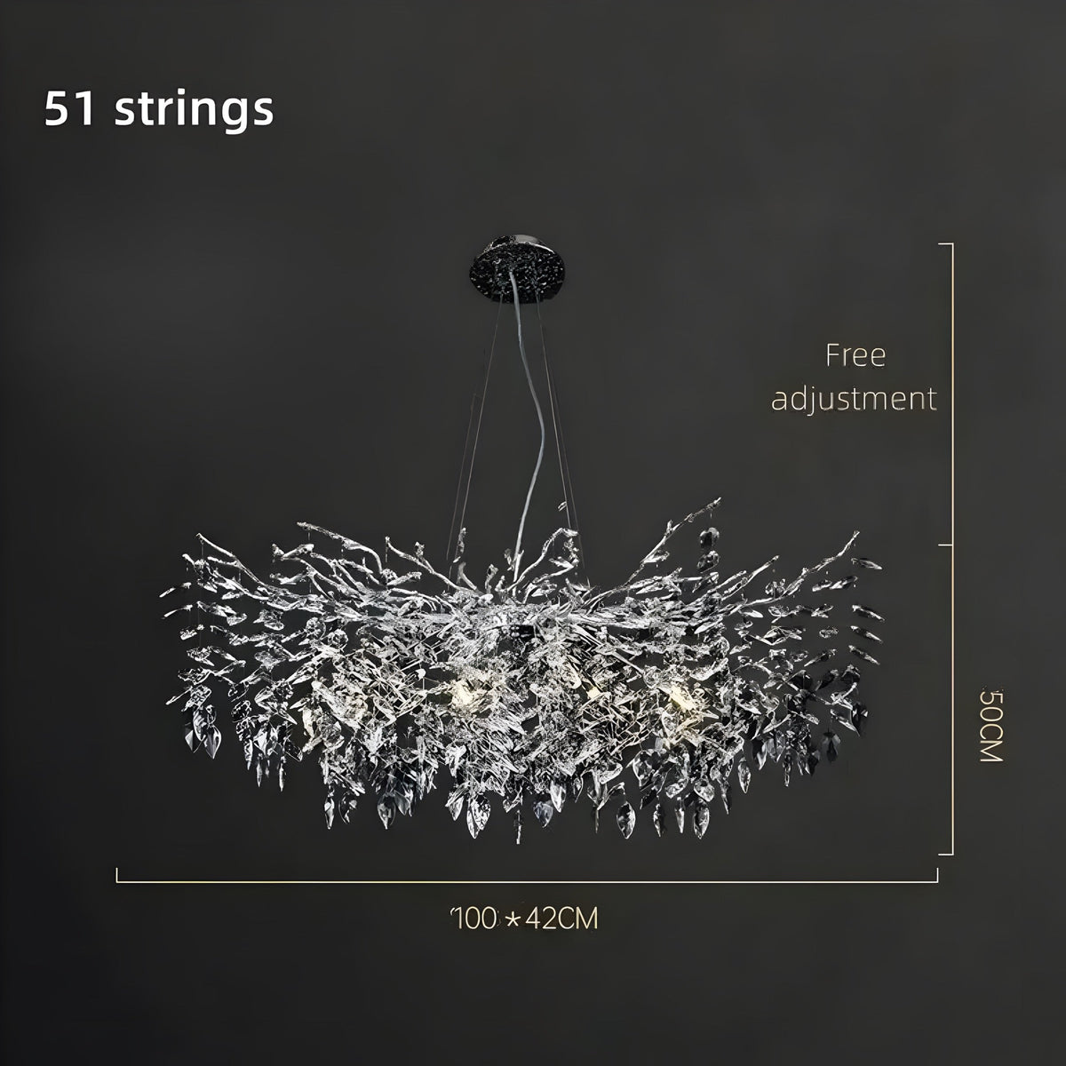Lustre cristal K9 rond ou rectangulaire pour table Scintillio, vue 10