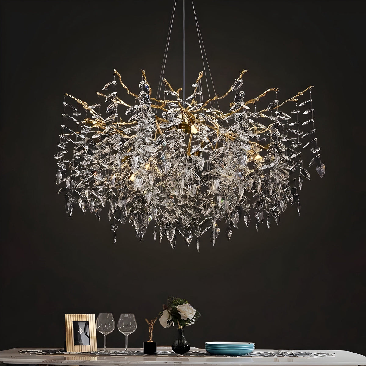Lustre cristal K9 rond ou rectangulaire pour table Scintillio, vue 2