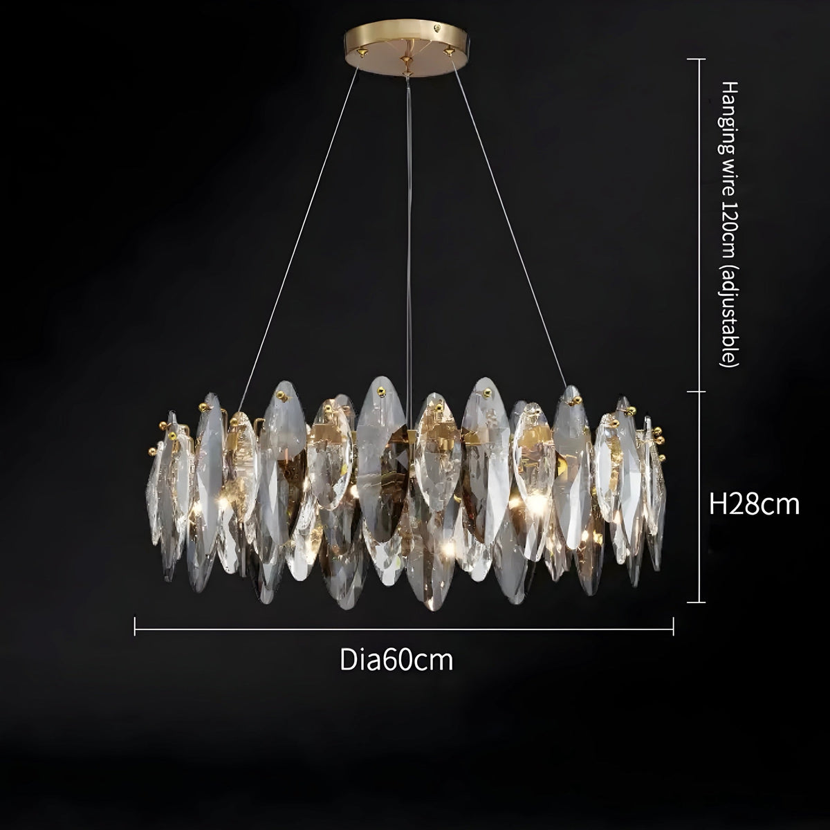 Lustre cristal K9 taille marquise, doré, Ø 60 à 100 cm, vue 5