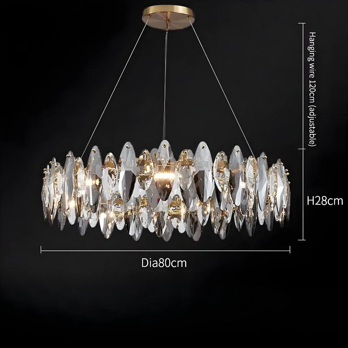 Lustre cristal K9 taille marquise, doré, Ø 60 à 100 cm, vue 6