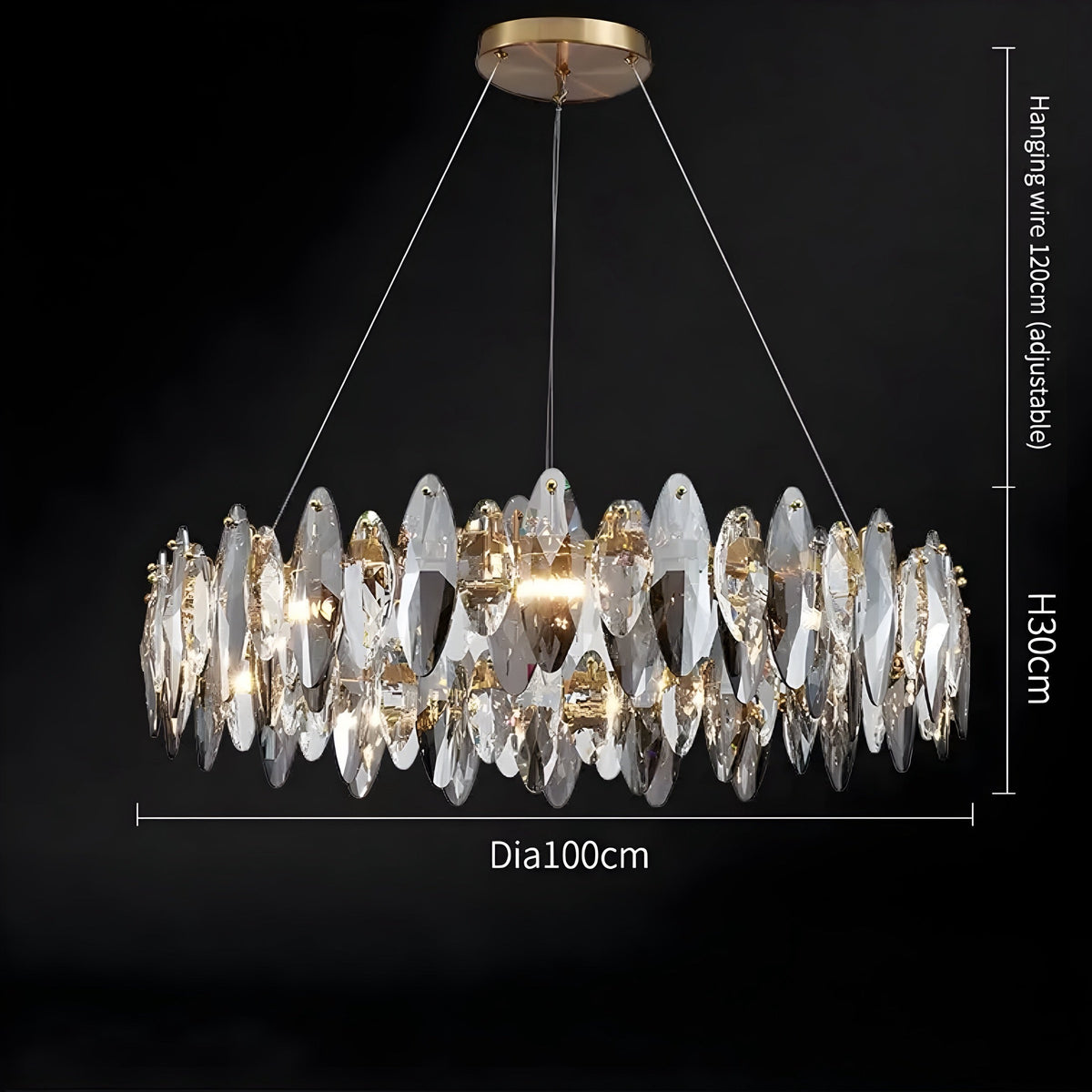 Lustre cristal K9 taille marquise, doré, Ø 60 à 100 cm, vue 7