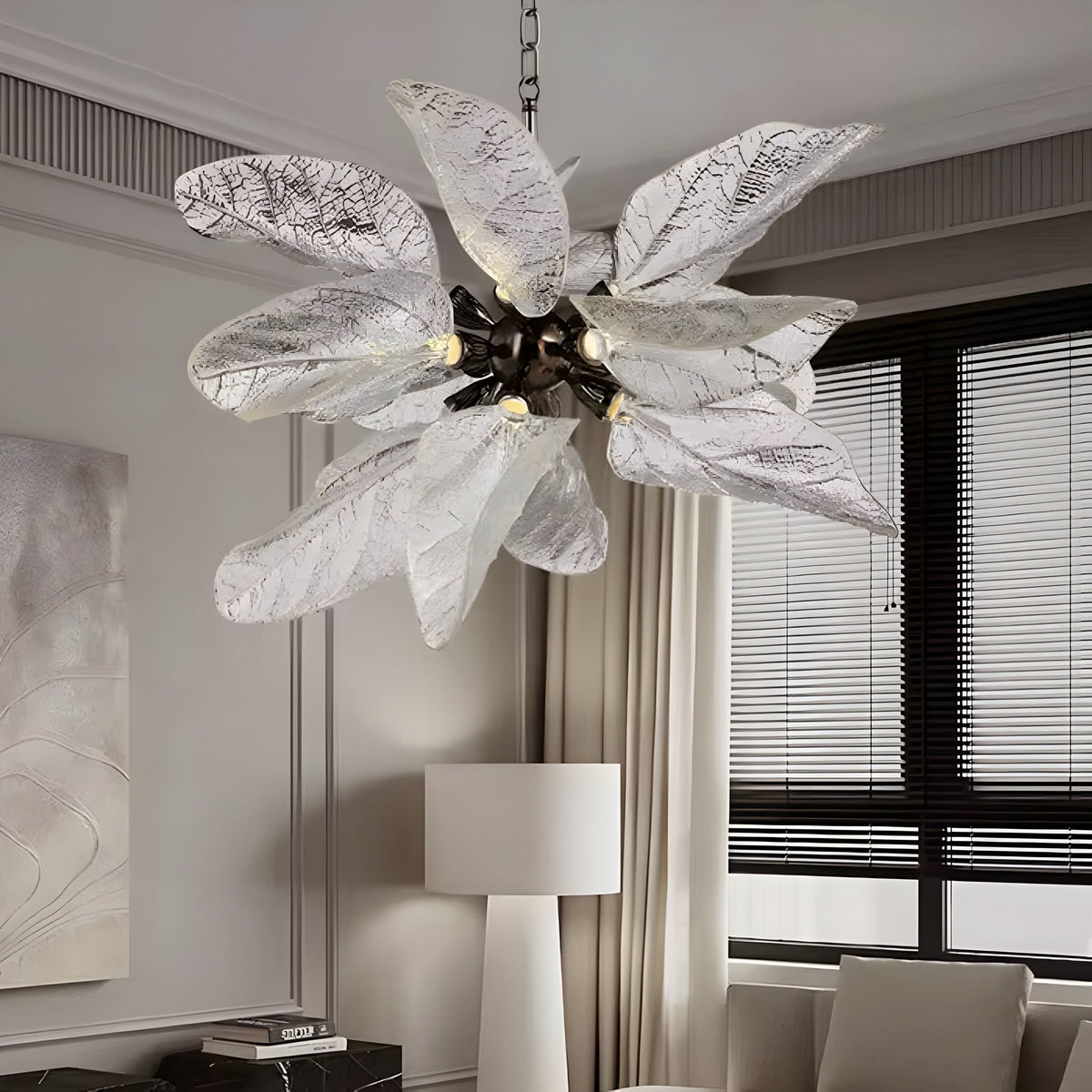 Lustre cristal noir en forme de fleurs, chaîne apparente