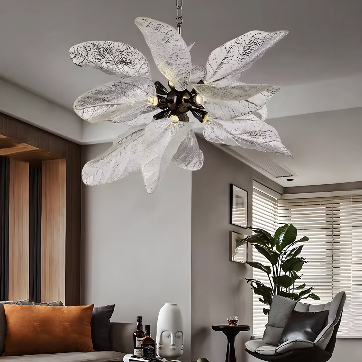 Lustre cristal noir en forme de fleurs, chaîne apparente, vue 2