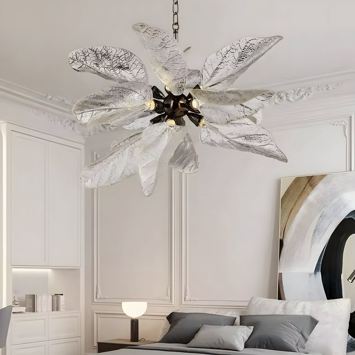 Lustre cristal noir en forme de fleurs, chaîne apparente, vue 5