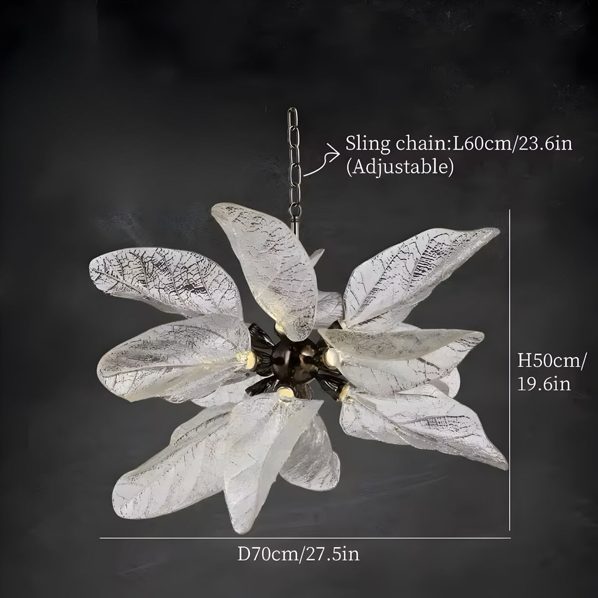 Lustre cristal noir en forme de fleurs, chaîne apparente, vue 8