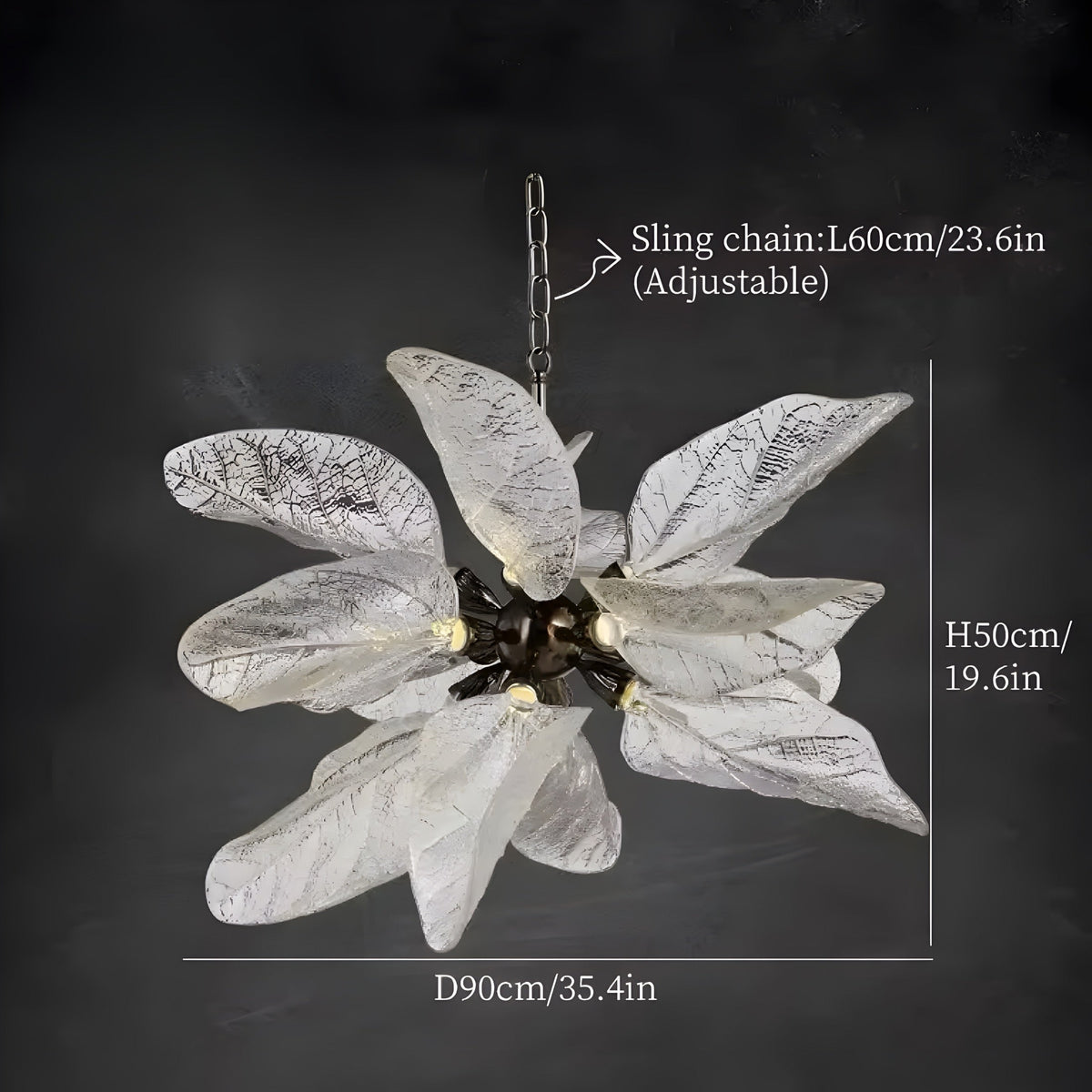 Lustre cristal noir en forme de fleurs, chaîne apparente, vue 9