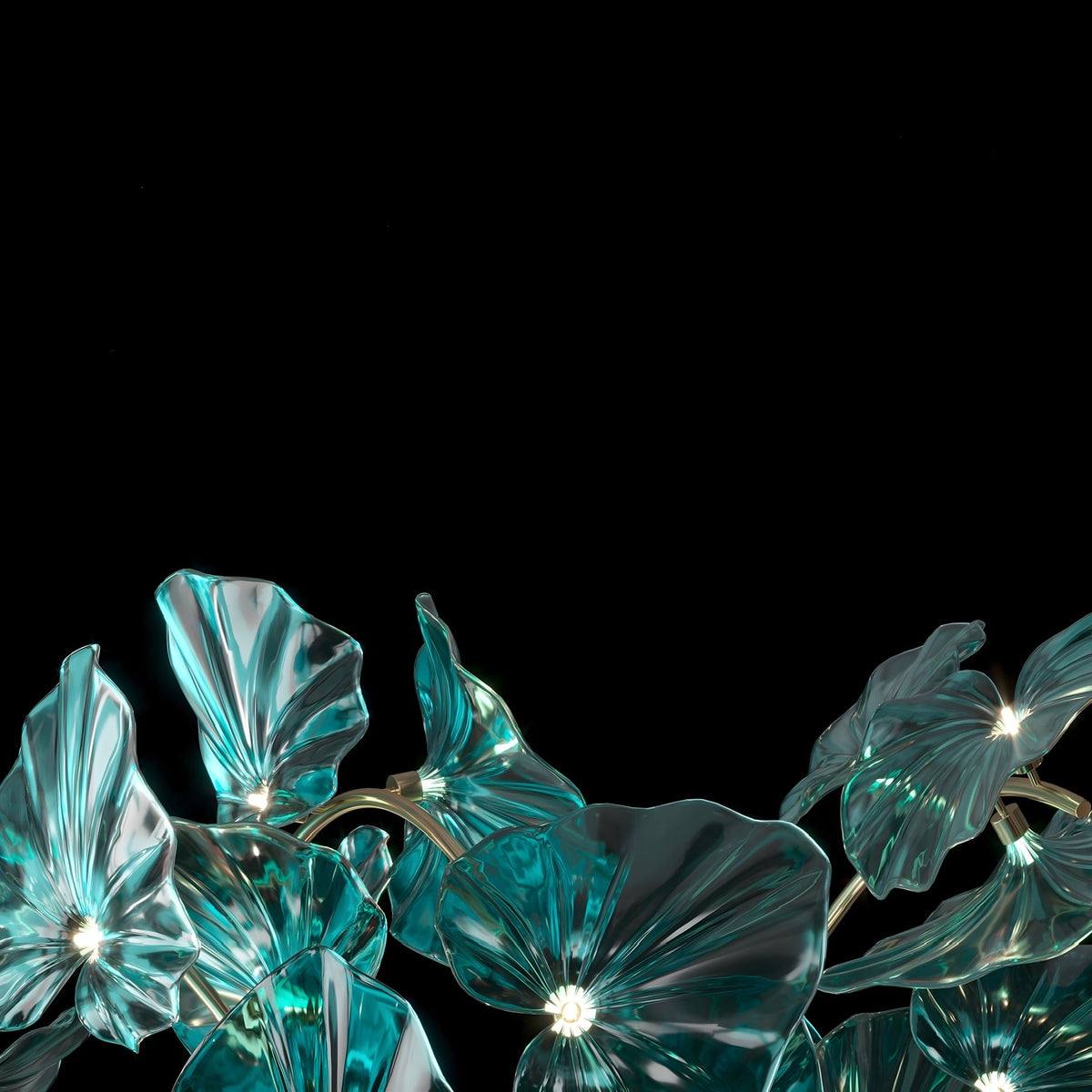 Lustre cristal vert en feuille de nénuphar, tige laiton, vue 5
