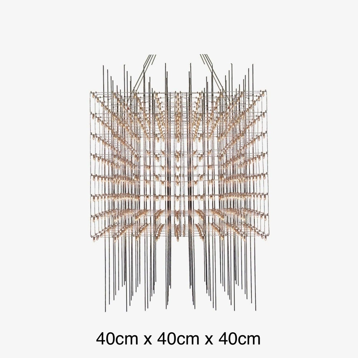 Lustre cube en grille d'acier inoxydable à points LED, vue 9