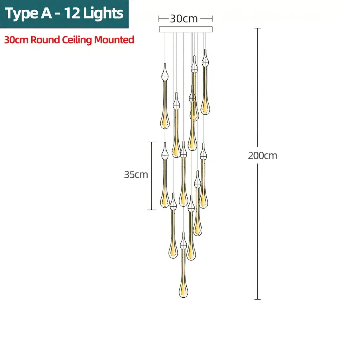 Lustre design duplex à gouttes d'eau en verre Waterdrop, vue 14