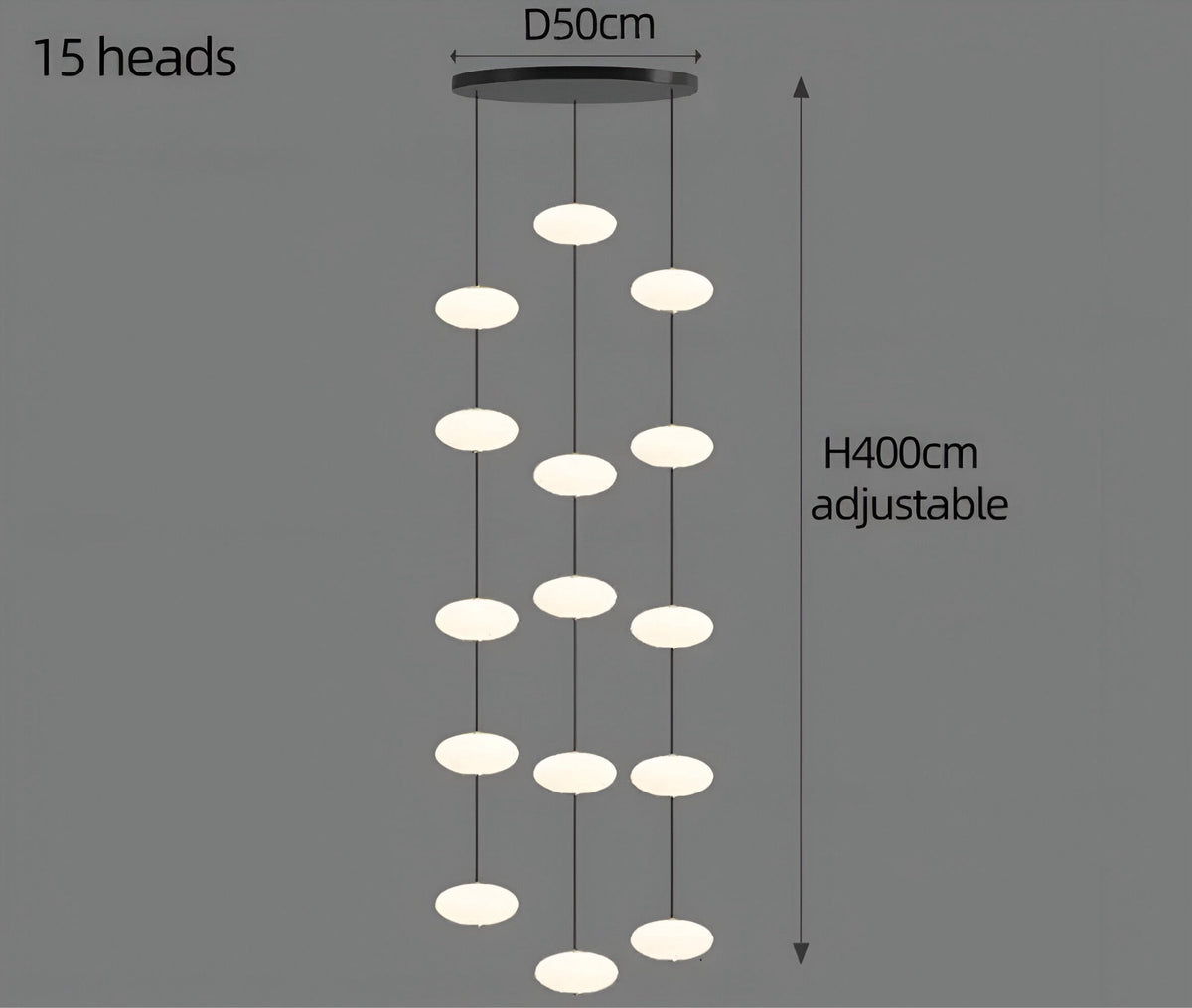 Lustre design en aluminium et acrylique de 6 à 30 lumières Lunizio, vue 10
