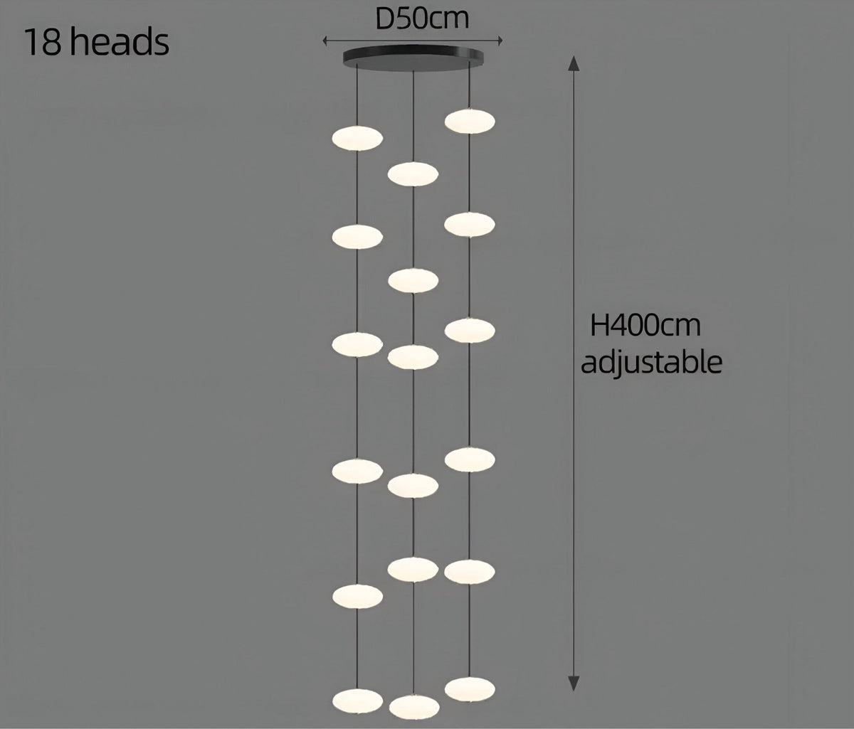 Lustre design en aluminium et acrylique de 6 à 30 lumières Lunizio, vue 11