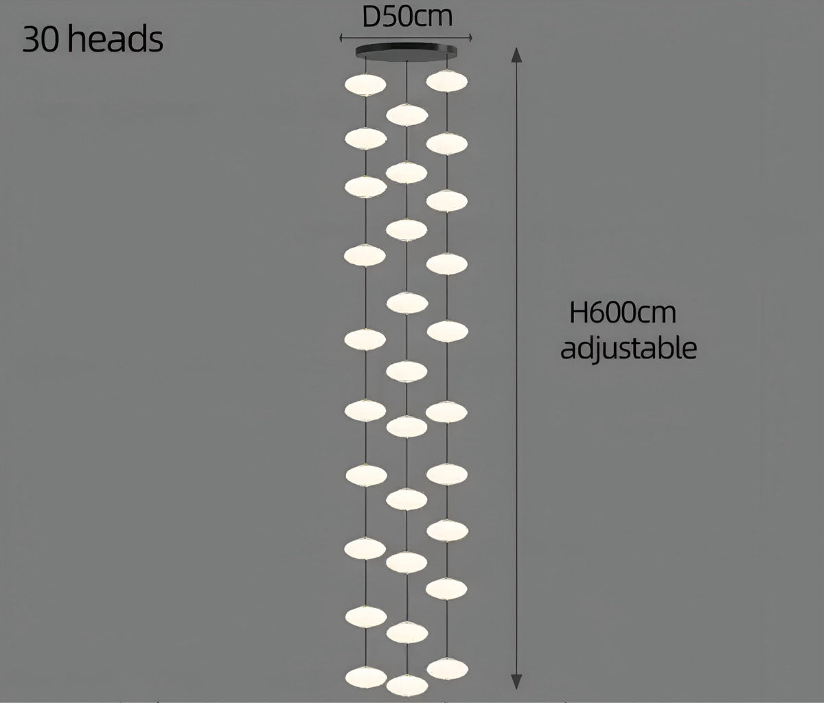 Lustre design en aluminium et acrylique de 6 à 30 lumières Lunizio, vue 13