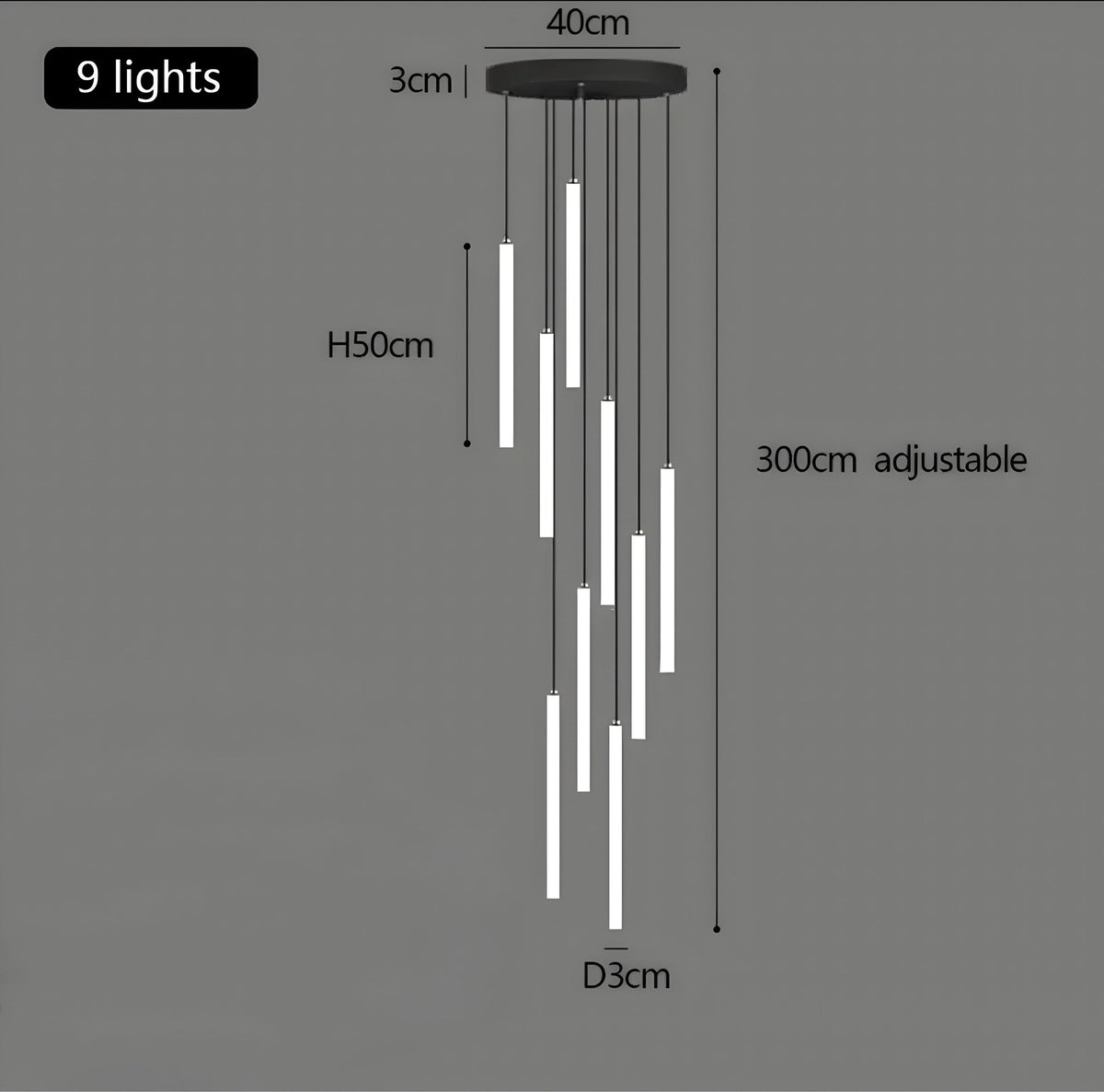 Lustre design noir modulable de 1 à 30 éléments Luxo, vue 15