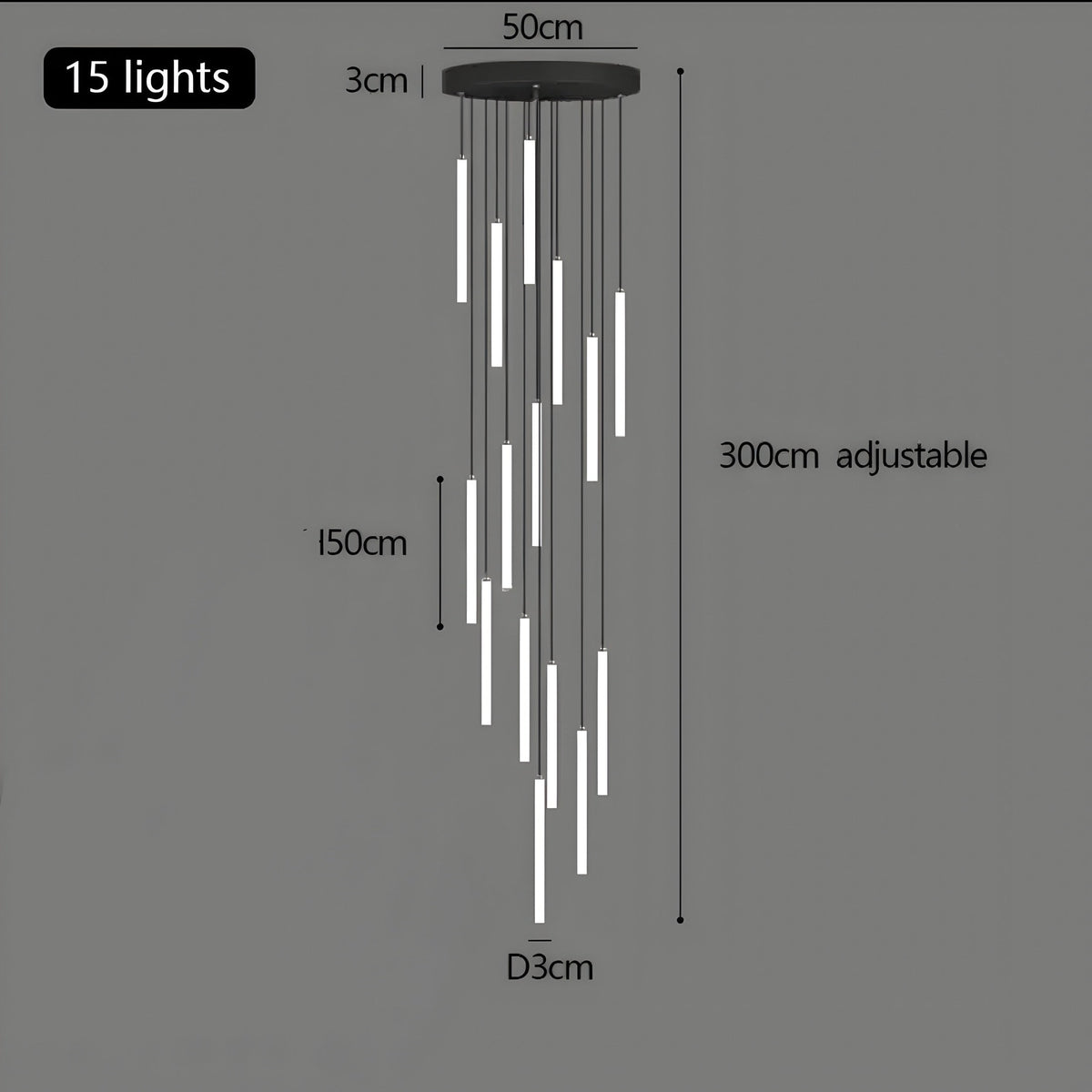Lustre design noir modulable de 1 à 30 éléments Luxo, vue 17