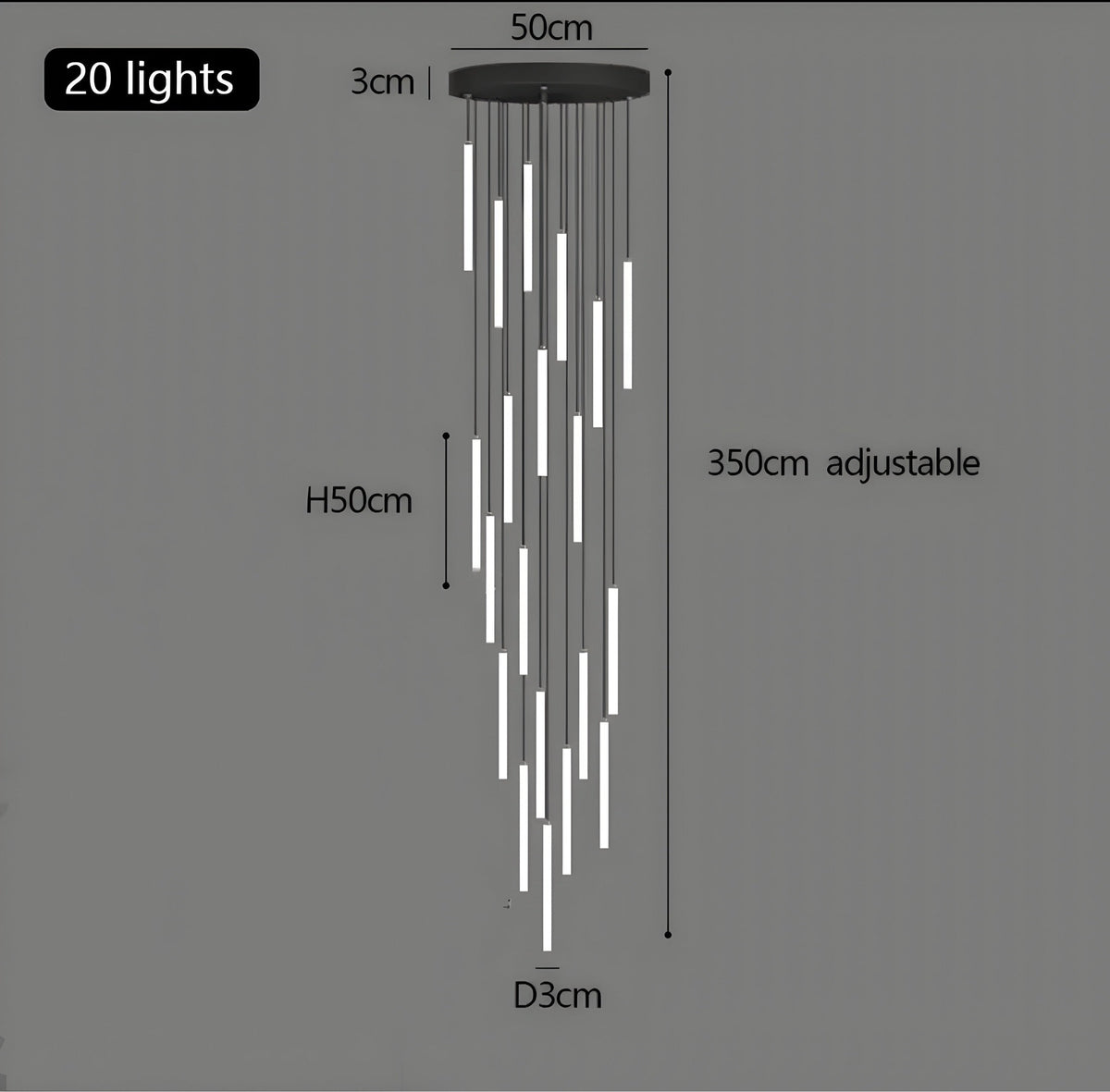 Lustre design noir modulable de 1 à 30 éléments Luxo, vue 19