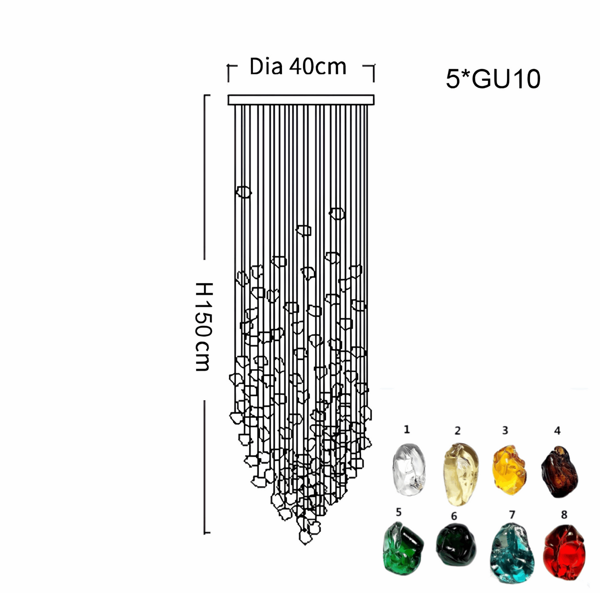 Lustre en cascade de galets de verre colorés Pebble, vue 14
