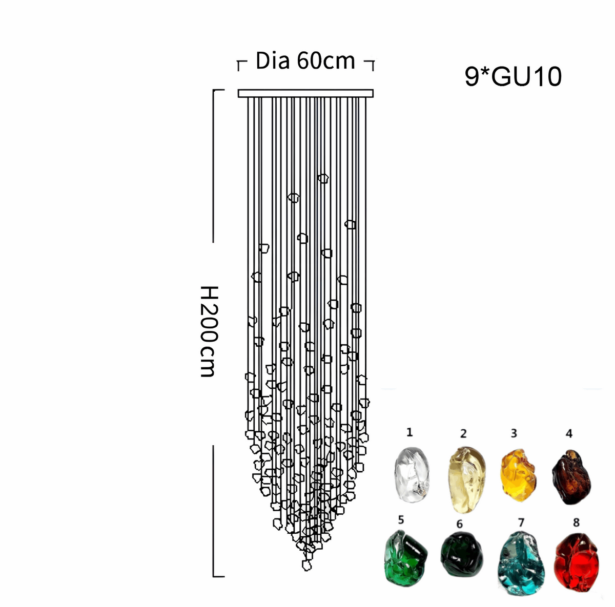 Lustre en cascade de galets de verre colorés Pebble, vue 15