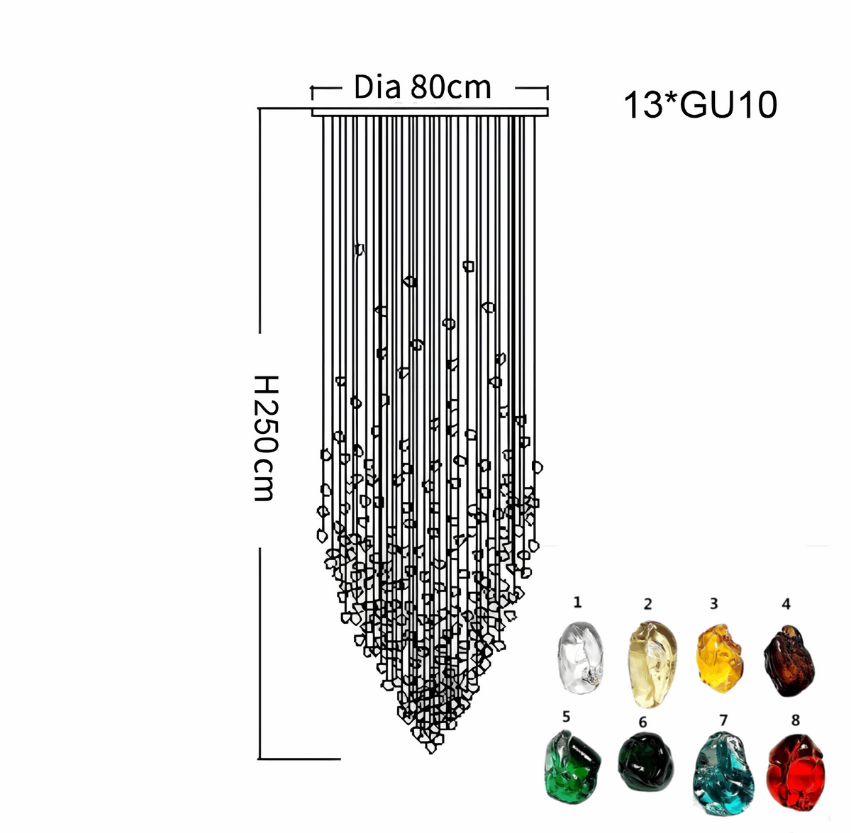 Lustre en cascade de galets de verre colorés Pebble, vue 16