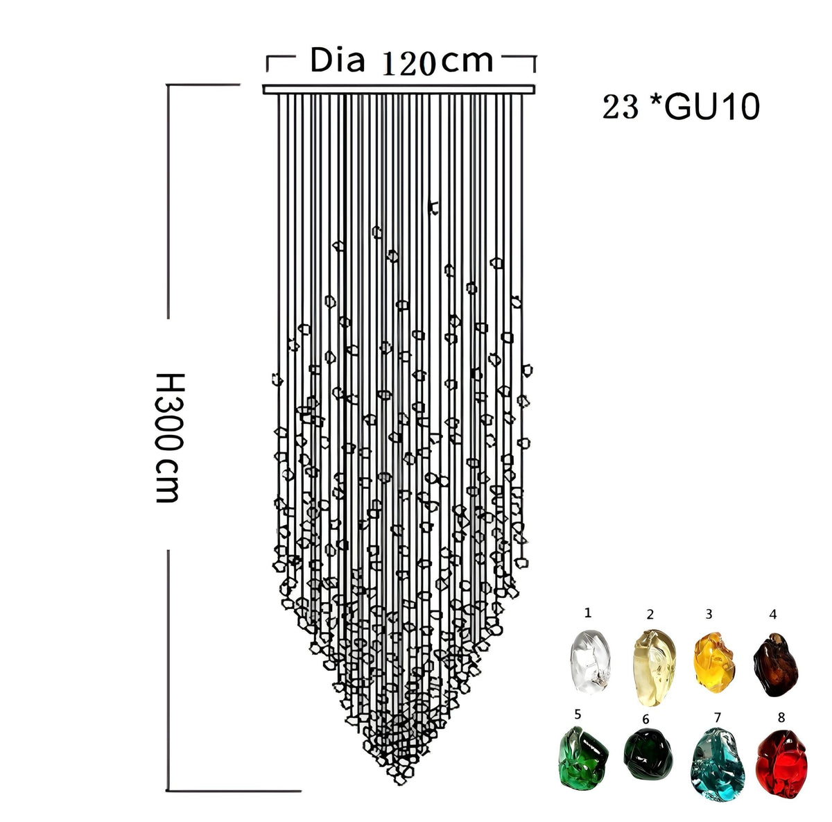 Lustre en cascade de galets de verre colorés Pebble, vue 18