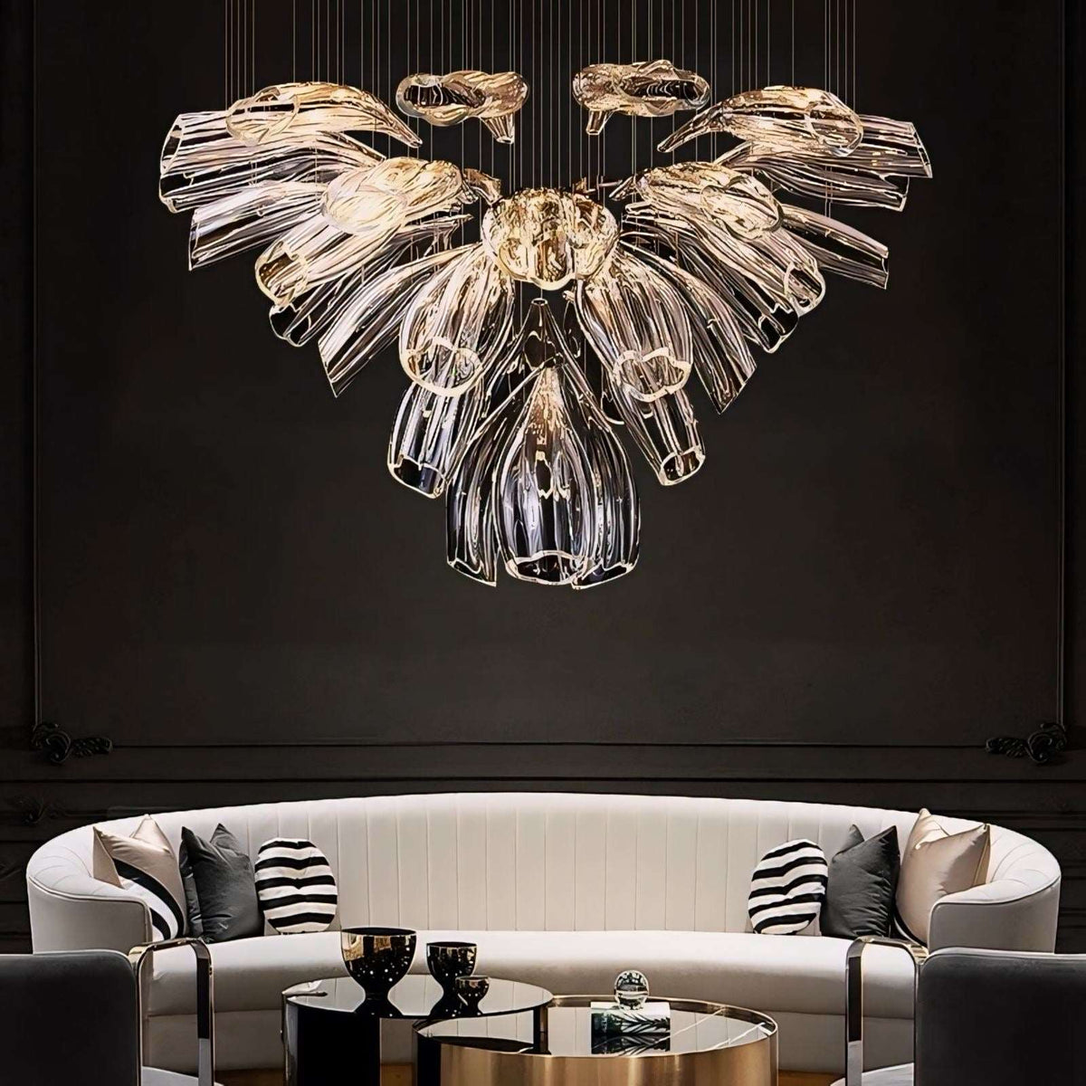 Lustre fleur de lotus en verre et acier argenté