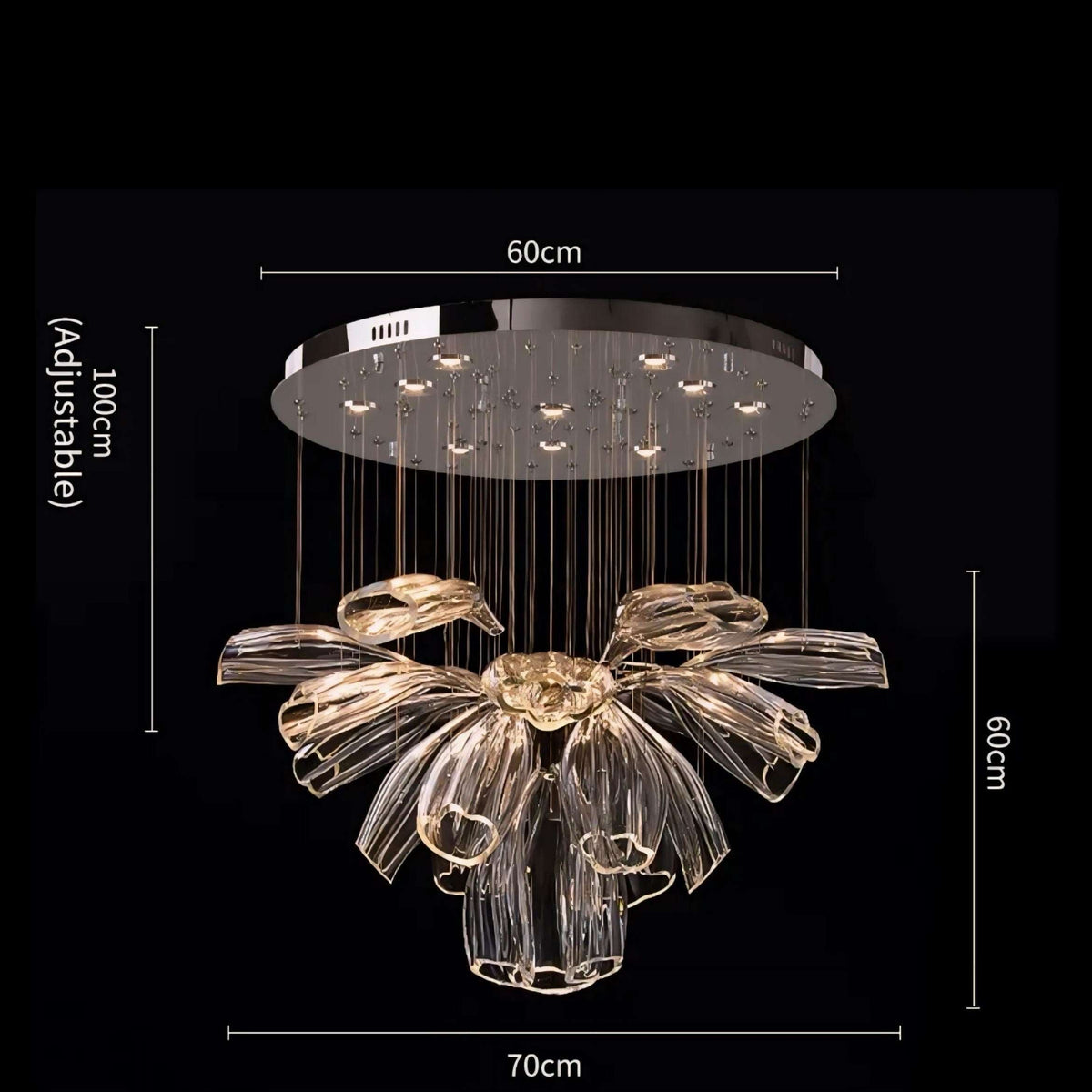 Lustre fleur de lotus en verre et acier argenté, vue 8
