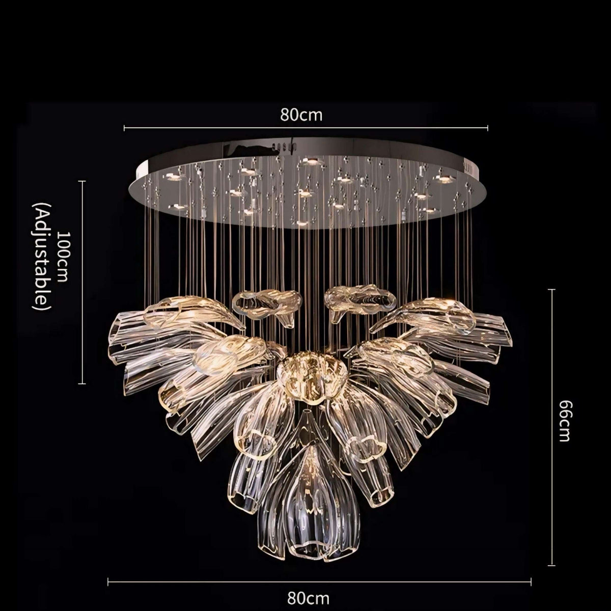 Lustre fleur de lotus en verre et acier argenté, vue 9