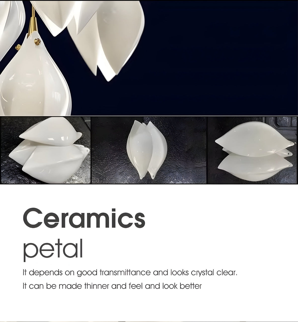 Lustre fleur en céramique blanche, fleurs de magnolia, vue 3