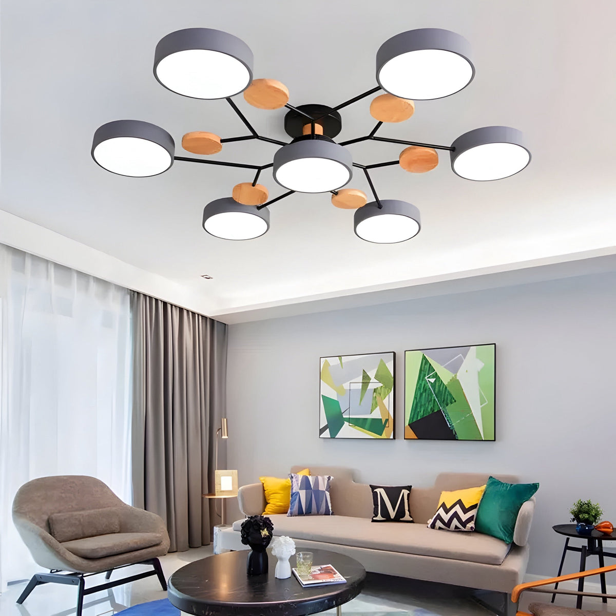 Plafonnier anneau LED en acrylique blanc, gris ou vert, vue 2