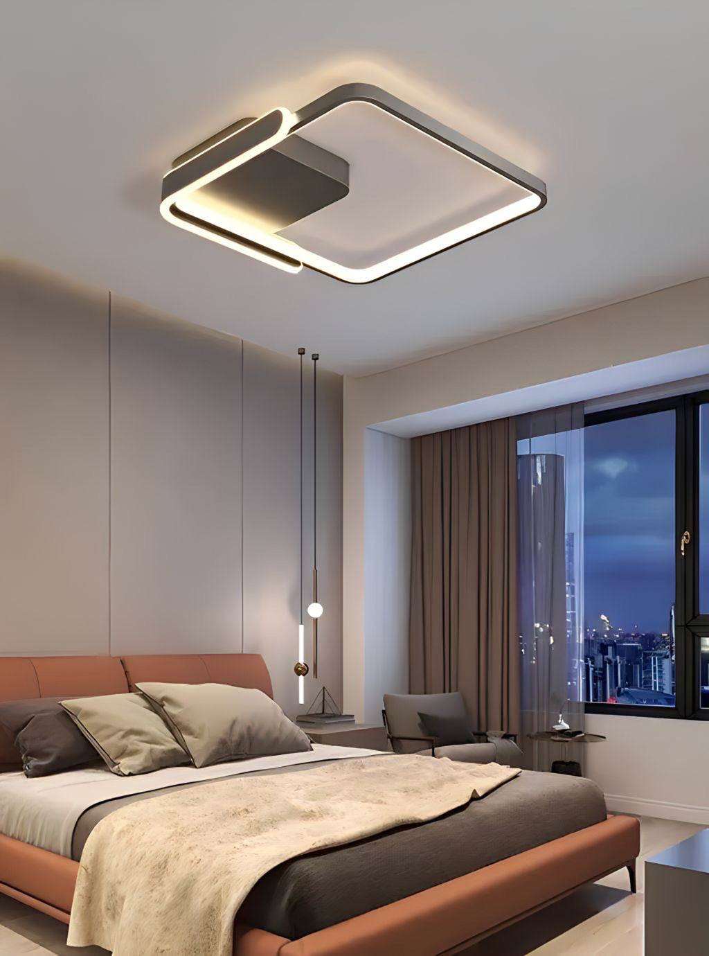 Plafonnier carré LED avec télécommande, noir ou blanc, vue 2