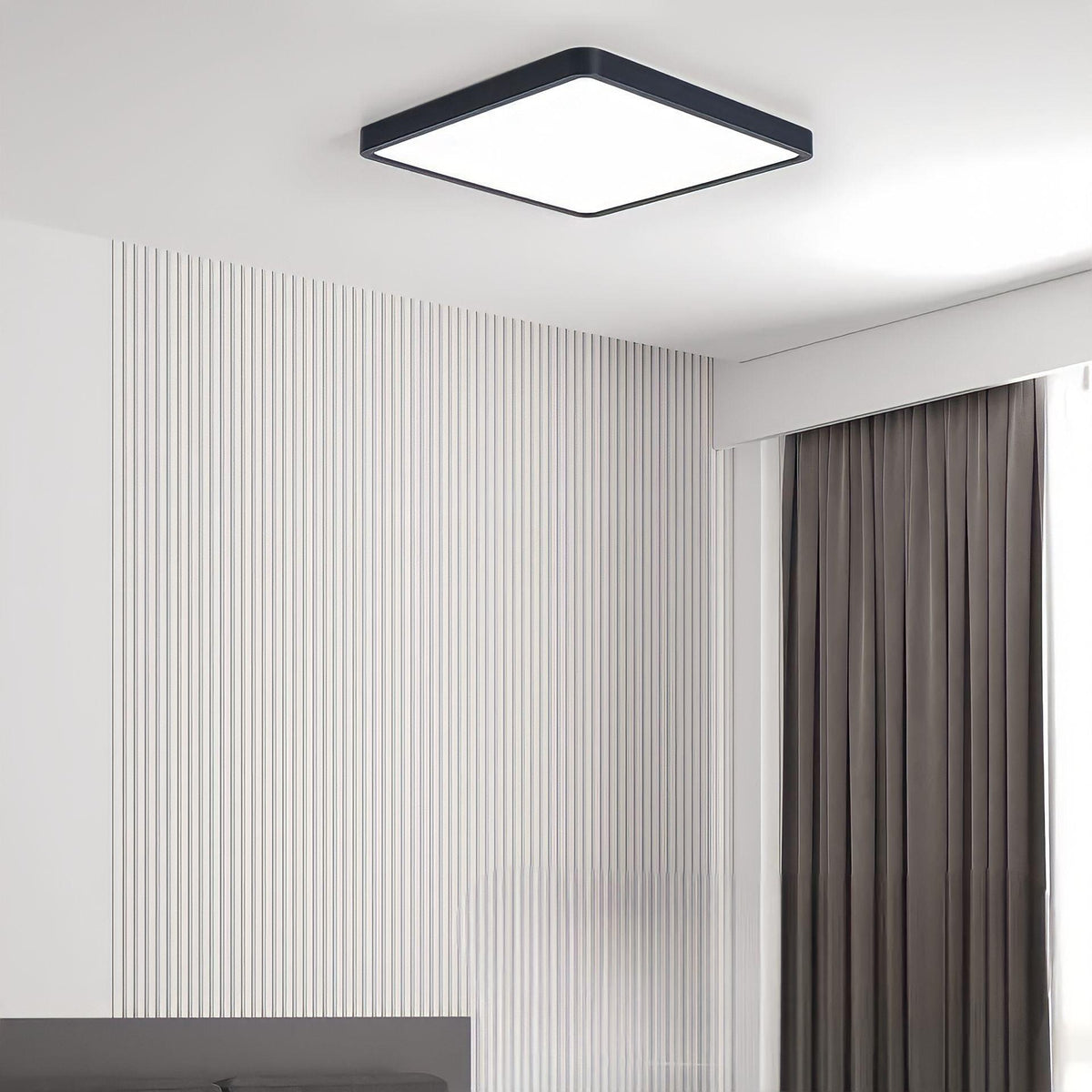 Plafonnier carré LED extra-plat, effet bois, noir ou blanc