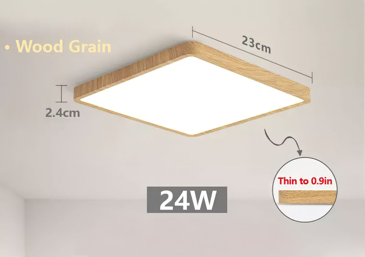 Plafonnier carré LED extra-plat, effet bois, noir ou blanc, vue 10