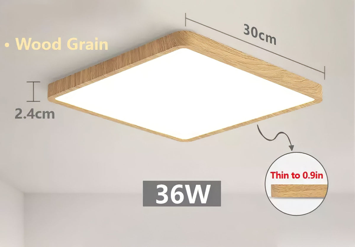 Plafonnier carré LED extra-plat, effet bois, noir ou blanc, vue 11