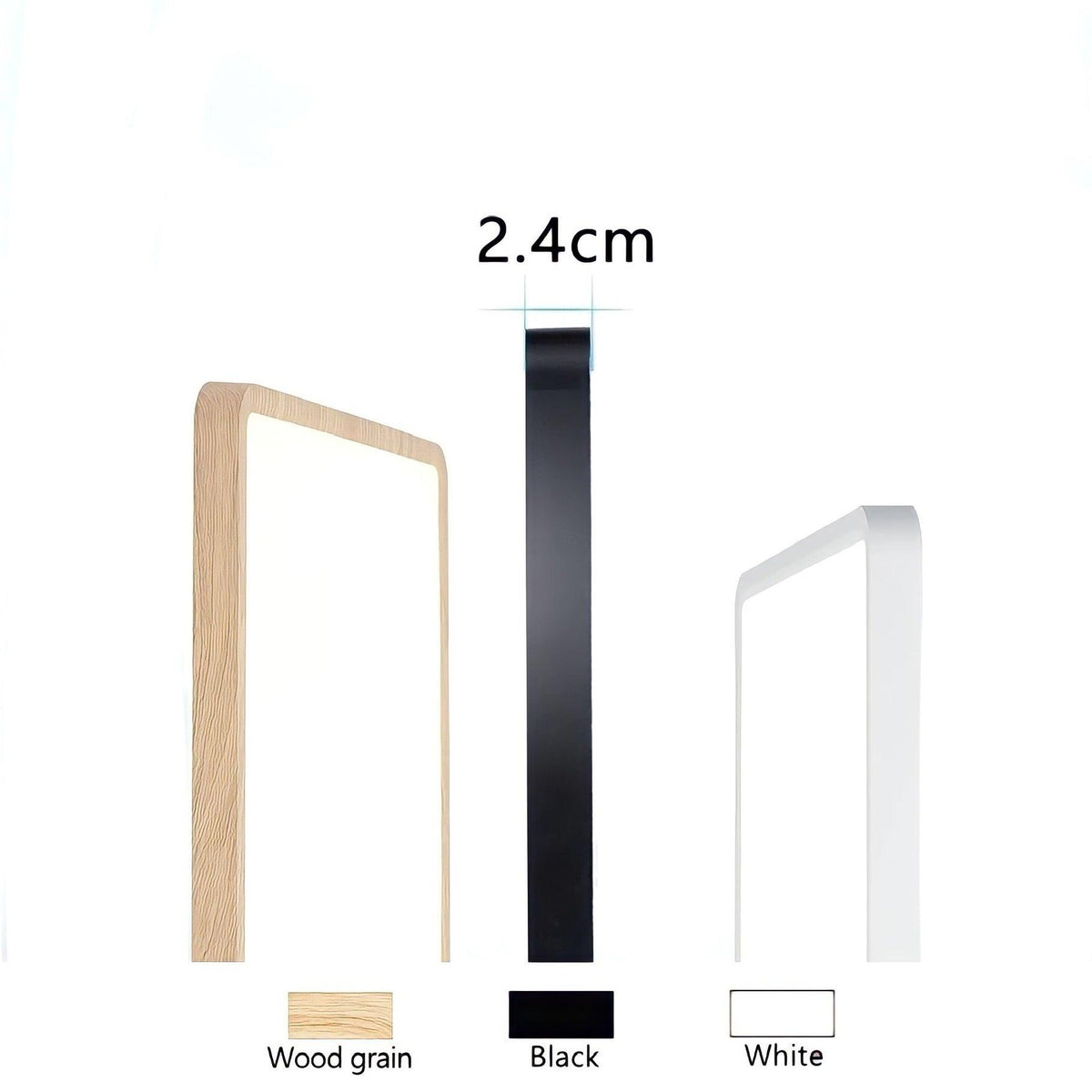 Plafonnier carré LED extra-plat, effet bois, noir ou blanc, vue 3