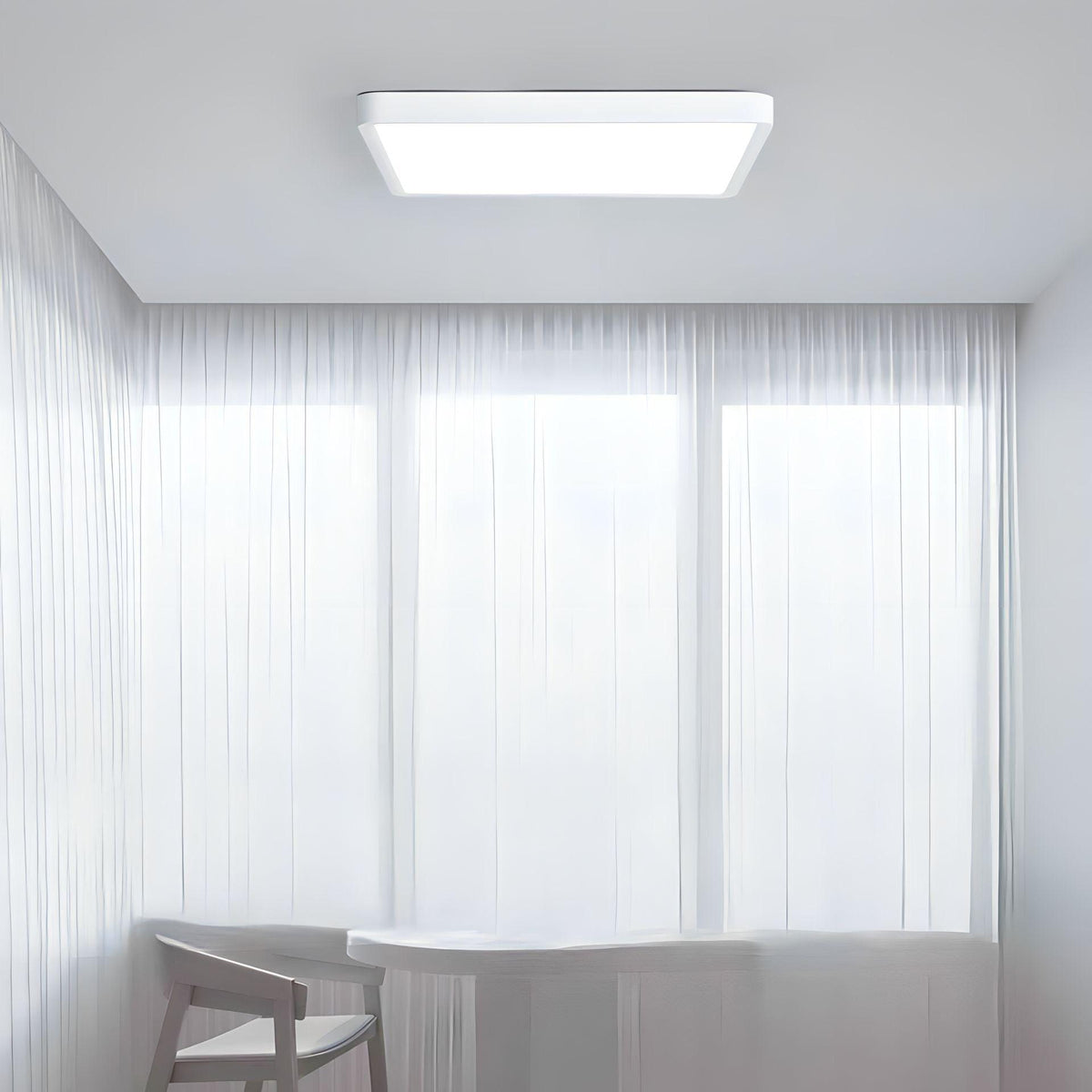 Plafonnier carré LED extra-plat, effet bois, noir ou blanc, vue 4