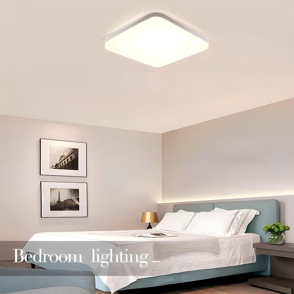 Plafonnier carré LED extra-plat, effet bois, noir ou blanc, vue 5