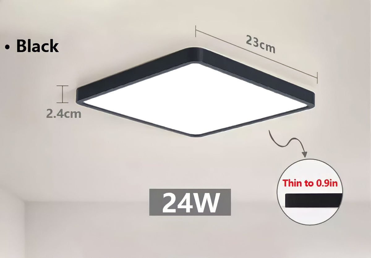 Plafonnier carré LED extra-plat, effet bois, noir ou blanc, vue 8