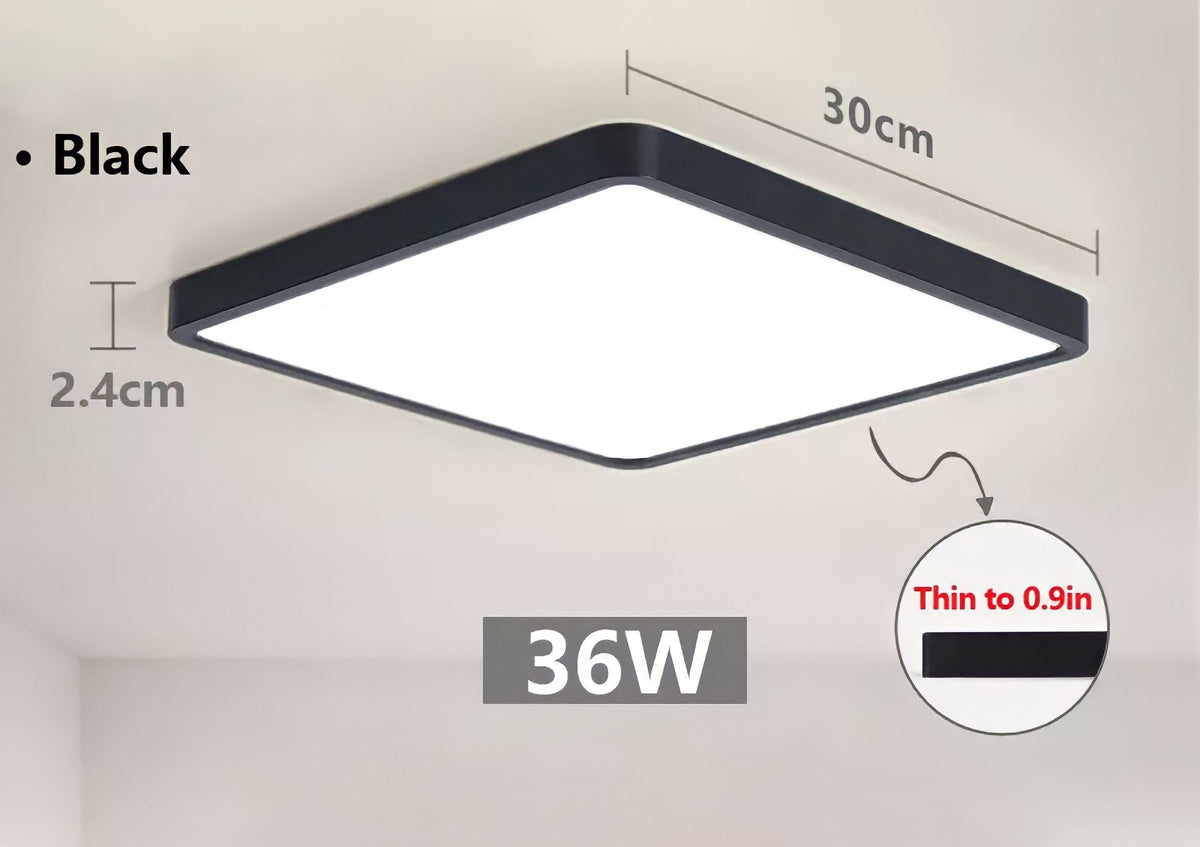 Plafonnier carré LED extra-plat, effet bois, noir ou blanc, vue 9