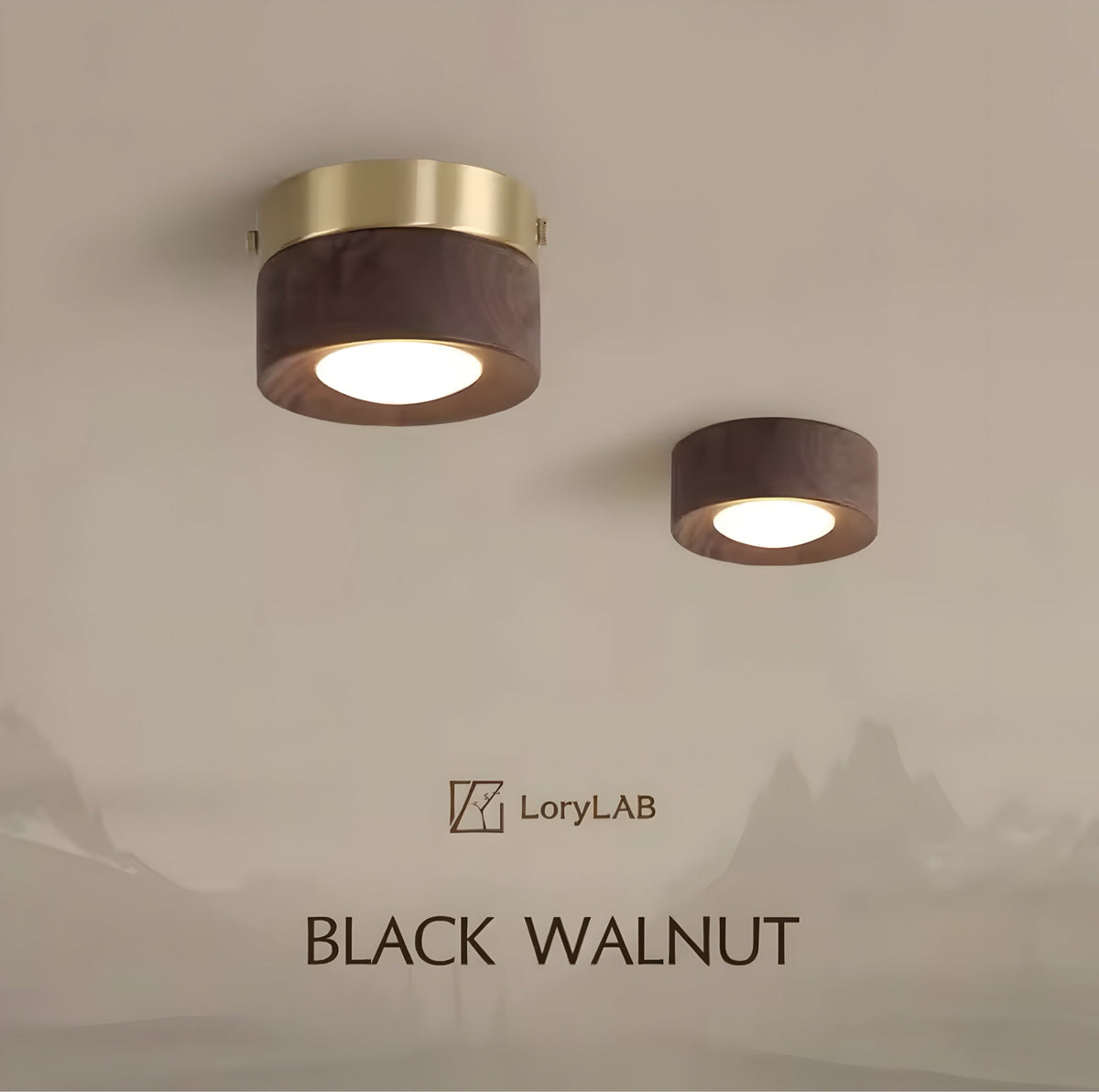 Plafonnier en bois et laiton, lumière blanc chaud